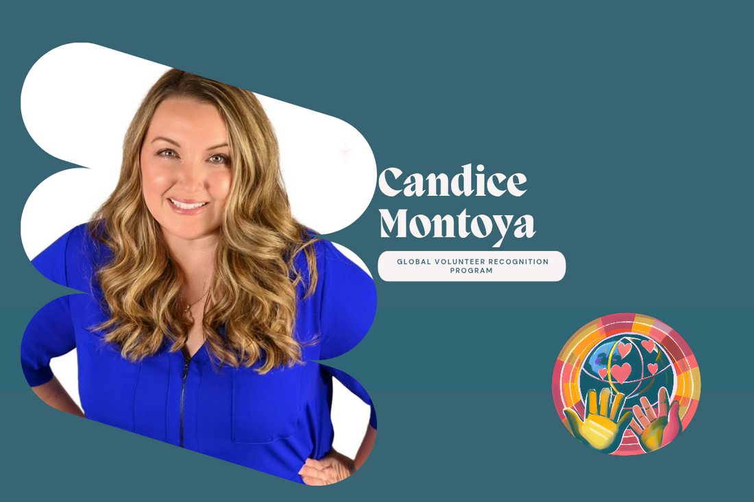 Candice Montoya Woman wearing a blue blouse with a plain background