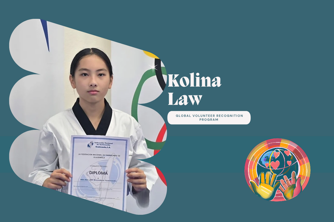 Kolina Law student holding diploma in Taekwondo with Olympic rings in background.