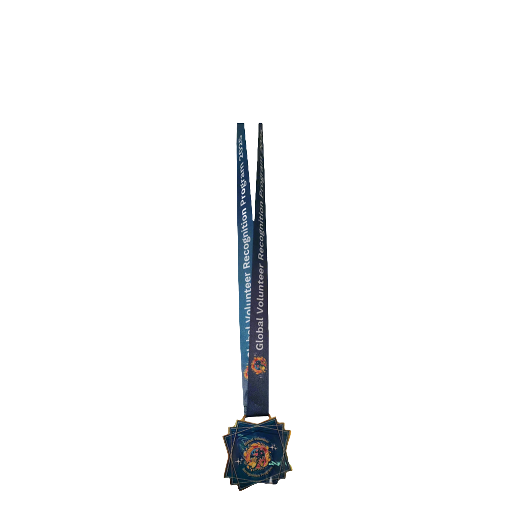 Medal with a blue ribbon on a white background