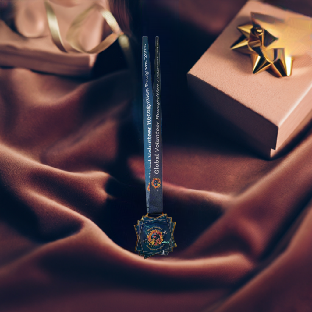 2025 Global Volunteer Recognition Program Membership Certificate of Appreciation with a blue ribbon and medal on a white background