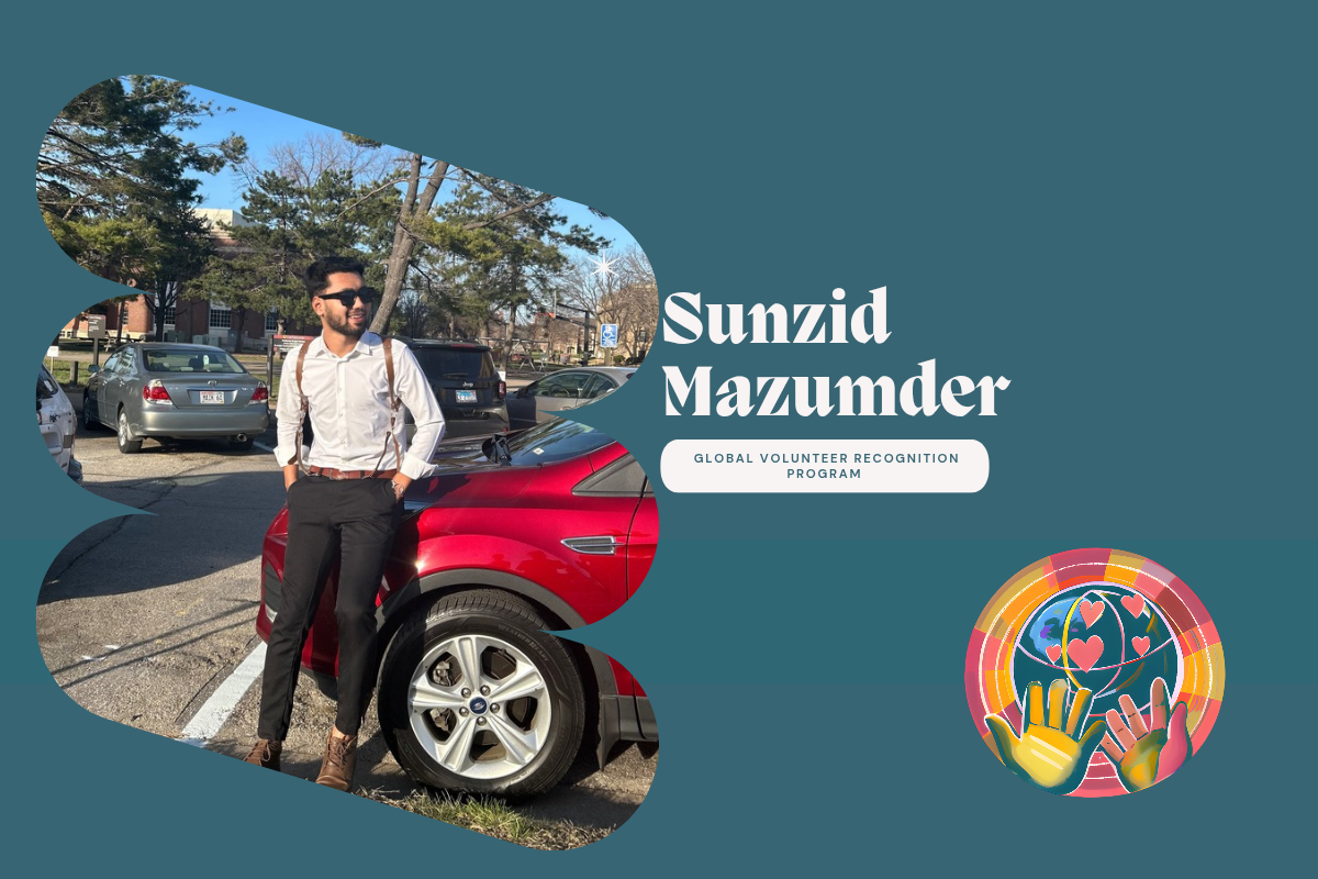 Sunzid Mazumder standing next to a red car in a parking lot