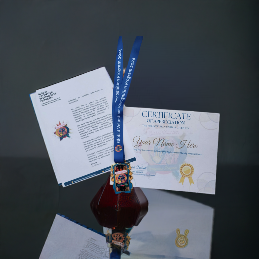 2024 Global Volunteer Recognition Program Membership Certificate of Appreciation, letter, and decorative ribbon on a white background