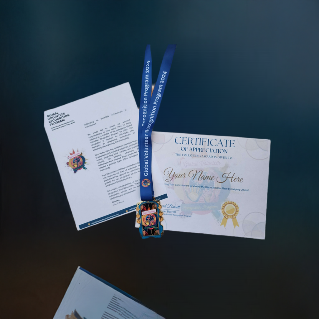 2024 Global Volunteer Recognition Program Membership Certificate of Appreciation, letter, and decorative ribbon on a white background