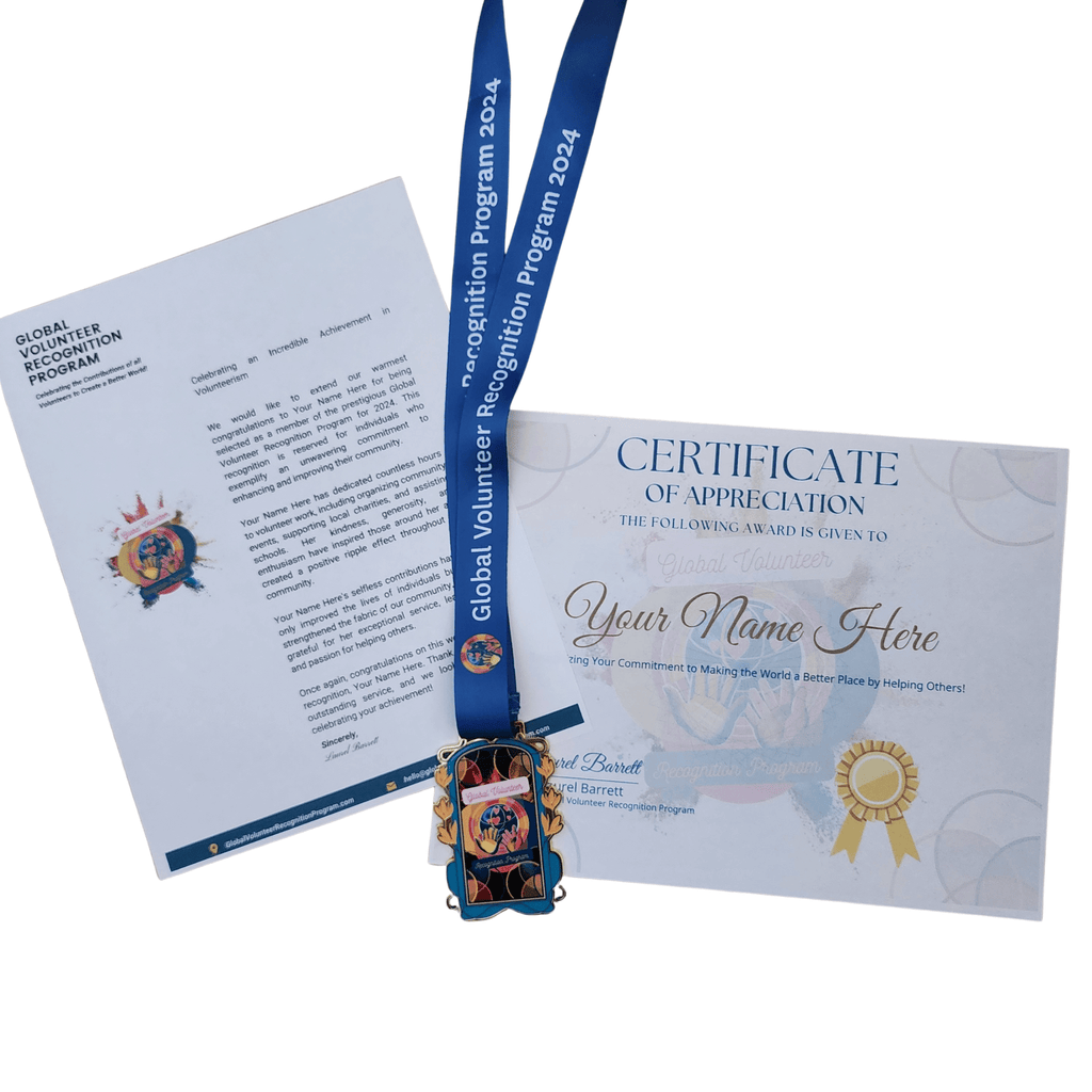 2024 Global Volunteer Recognition Program Membership Certificate of Appreciation, letter, and decorative ribbon on a white background