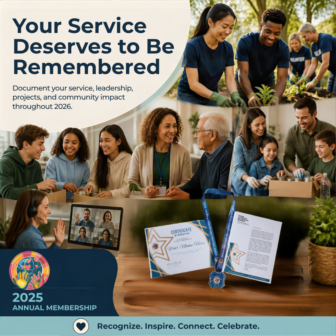 Promotional collage for a service or annual membership award, with multiple people working together in outdoor and indoor settings, plus a memorial-style certificate and ribbon displayed on a tabletop. Large text reads, 'Your Service Deserves to Be Remembered,' with a 2025 Annual Membership badge at the bottom left.