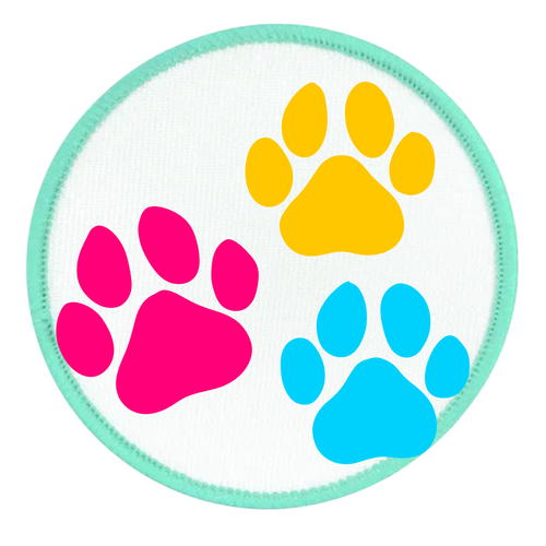 Animal Ally Badge Colorful paw prints on a circular blue border