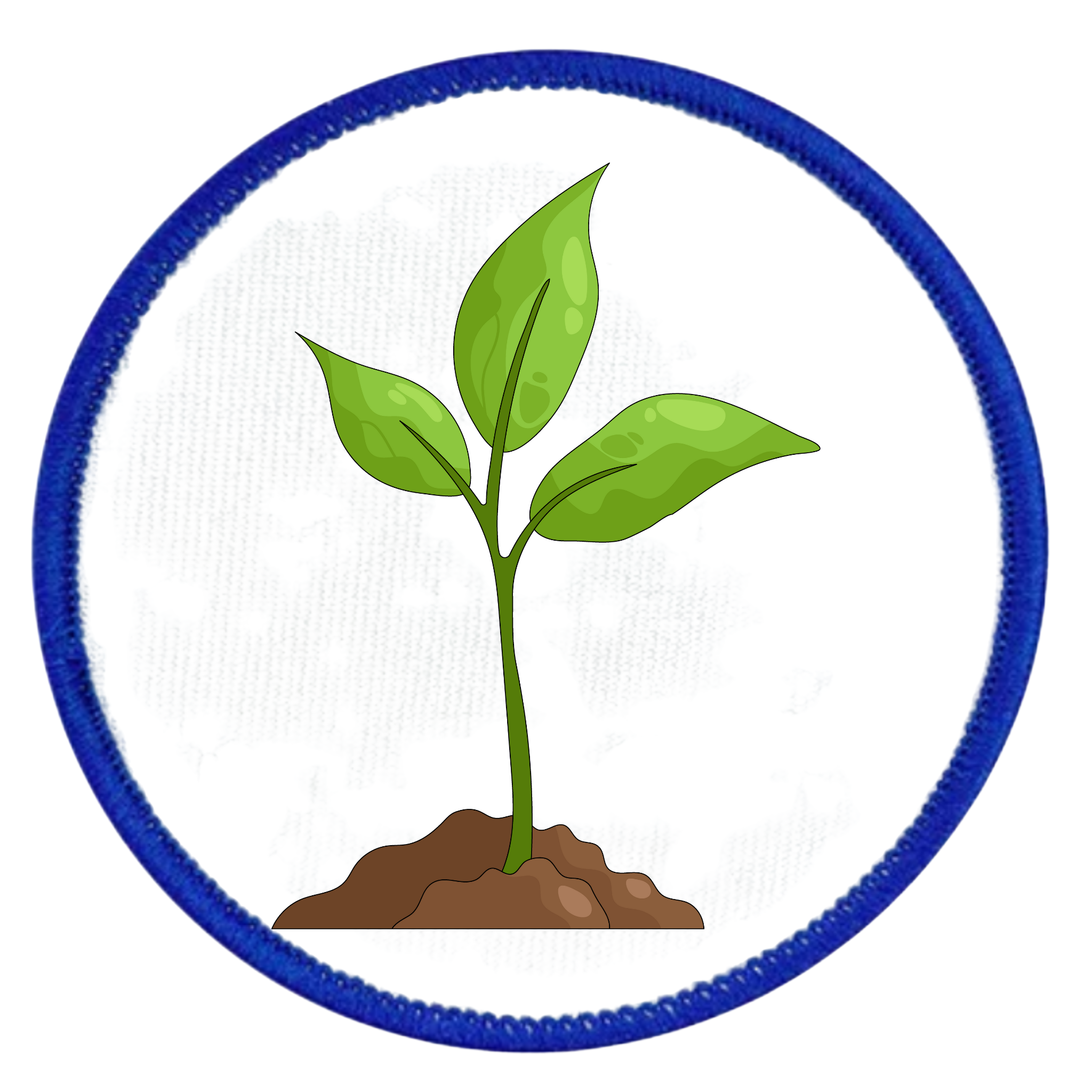 Earth Advocate Badge Illustration of a green plant with a blue circular border on a white background