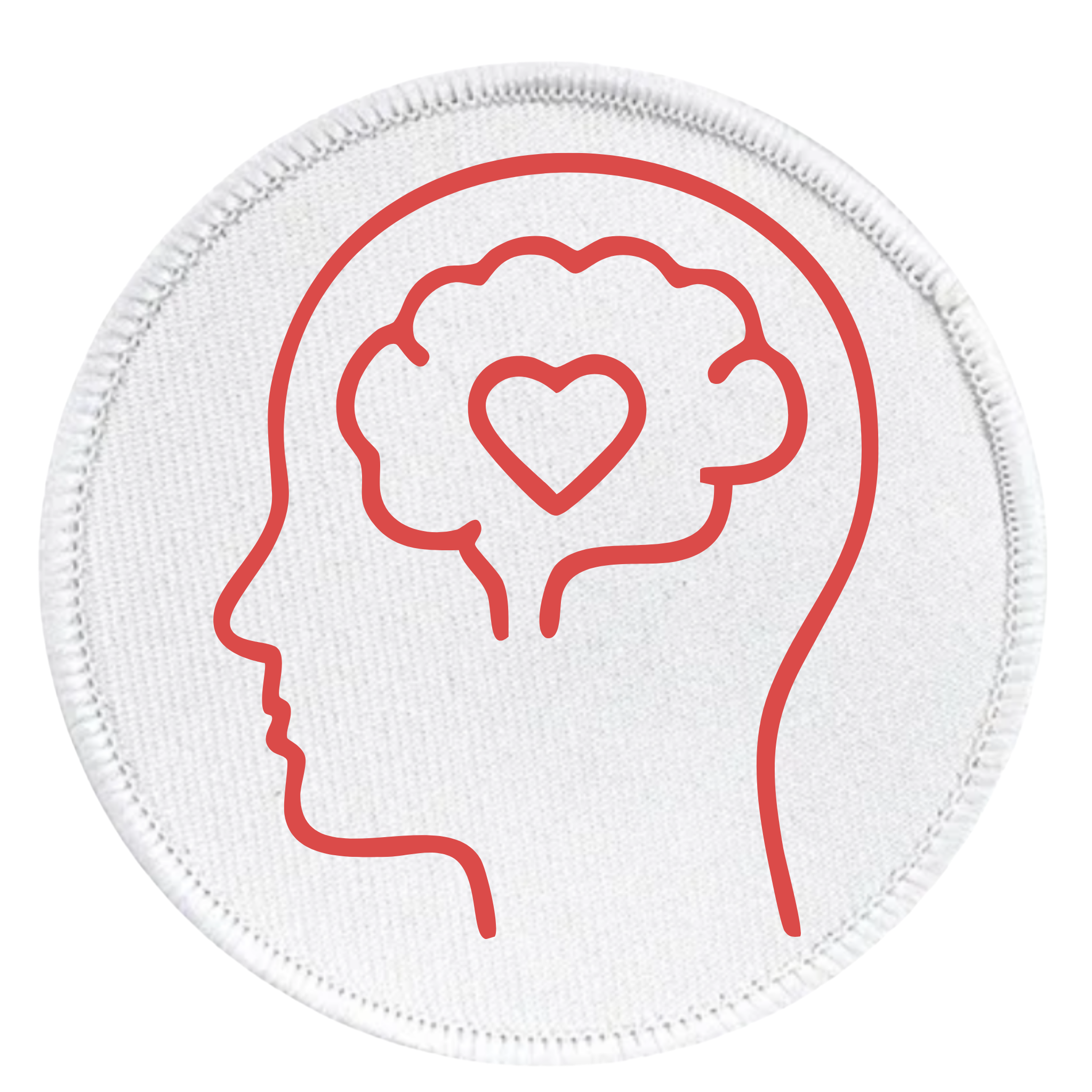Mental Health Champion Badge Outline of a head with a heart in the brain on a white background