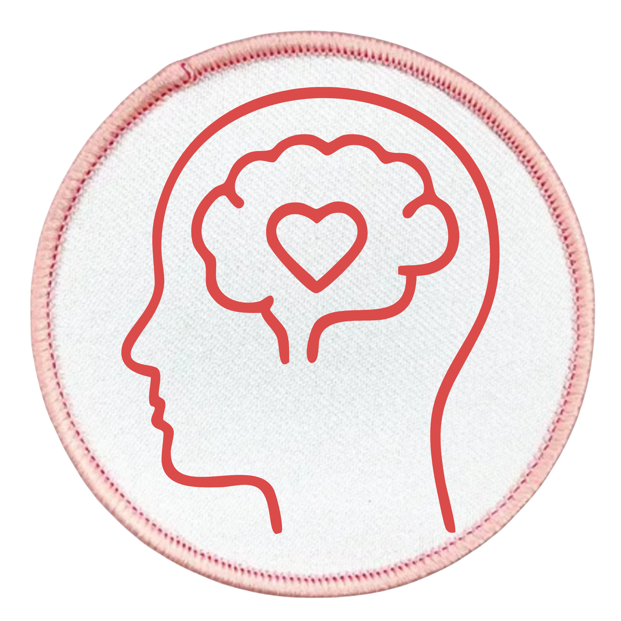 Mental Health Champion Badge Outline of a head with a heart in the brain on a white background