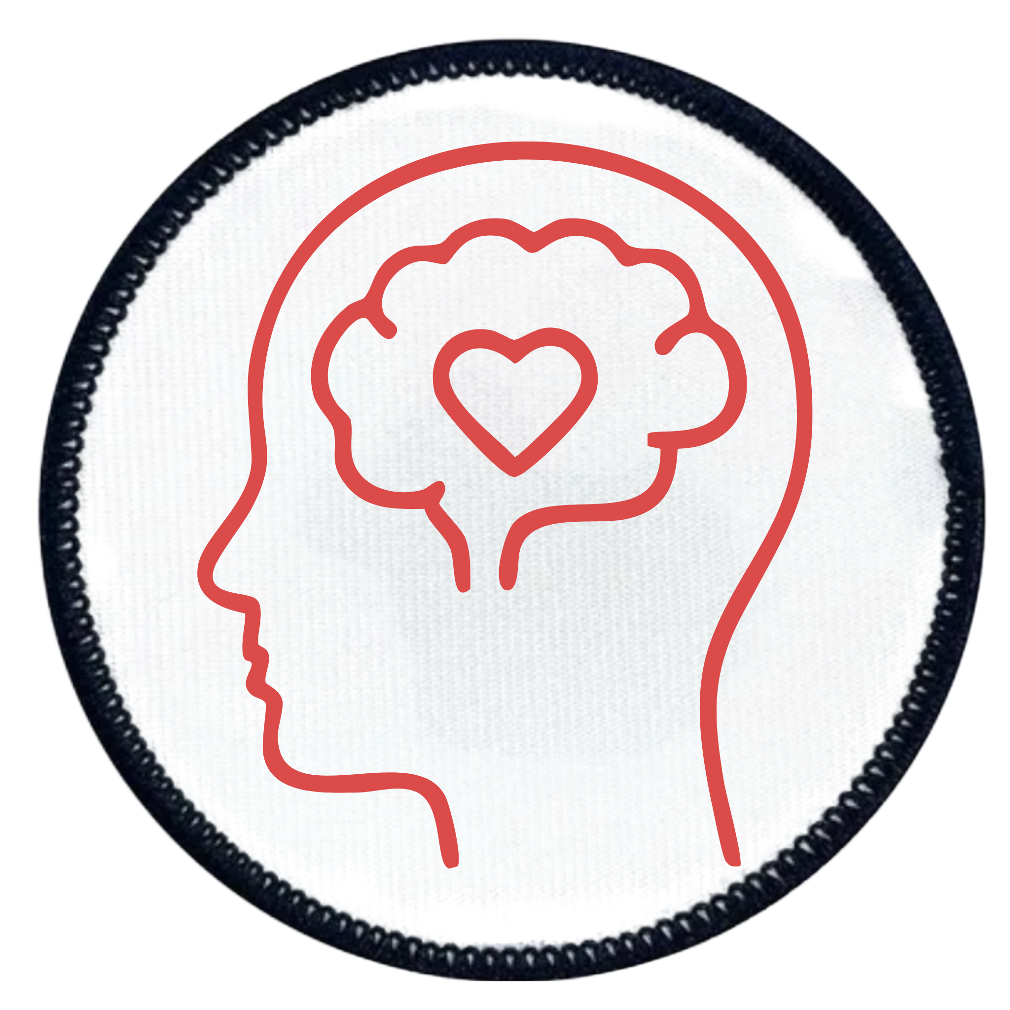 Mental Health Champion Badge Outline of a head with a heart in the brain on a white background