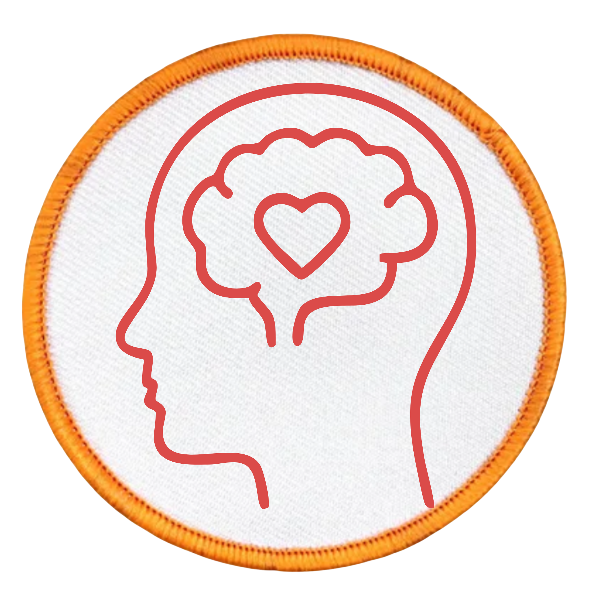 Mental Health Champion Badge Outline of a head with a heart in the brain on a white background