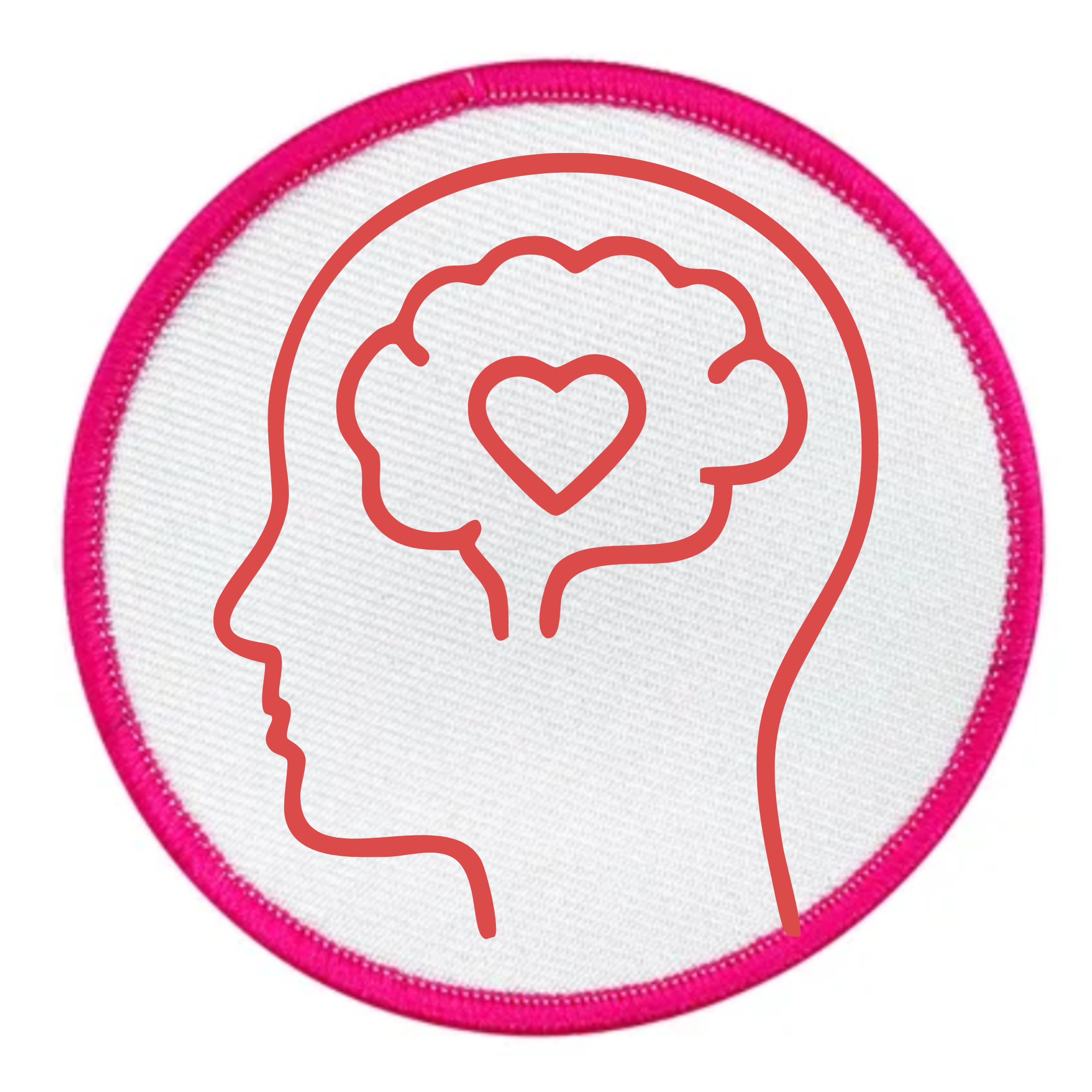 Mental Health Champion Badge Outline of a head with a heart in the brain on a white background
