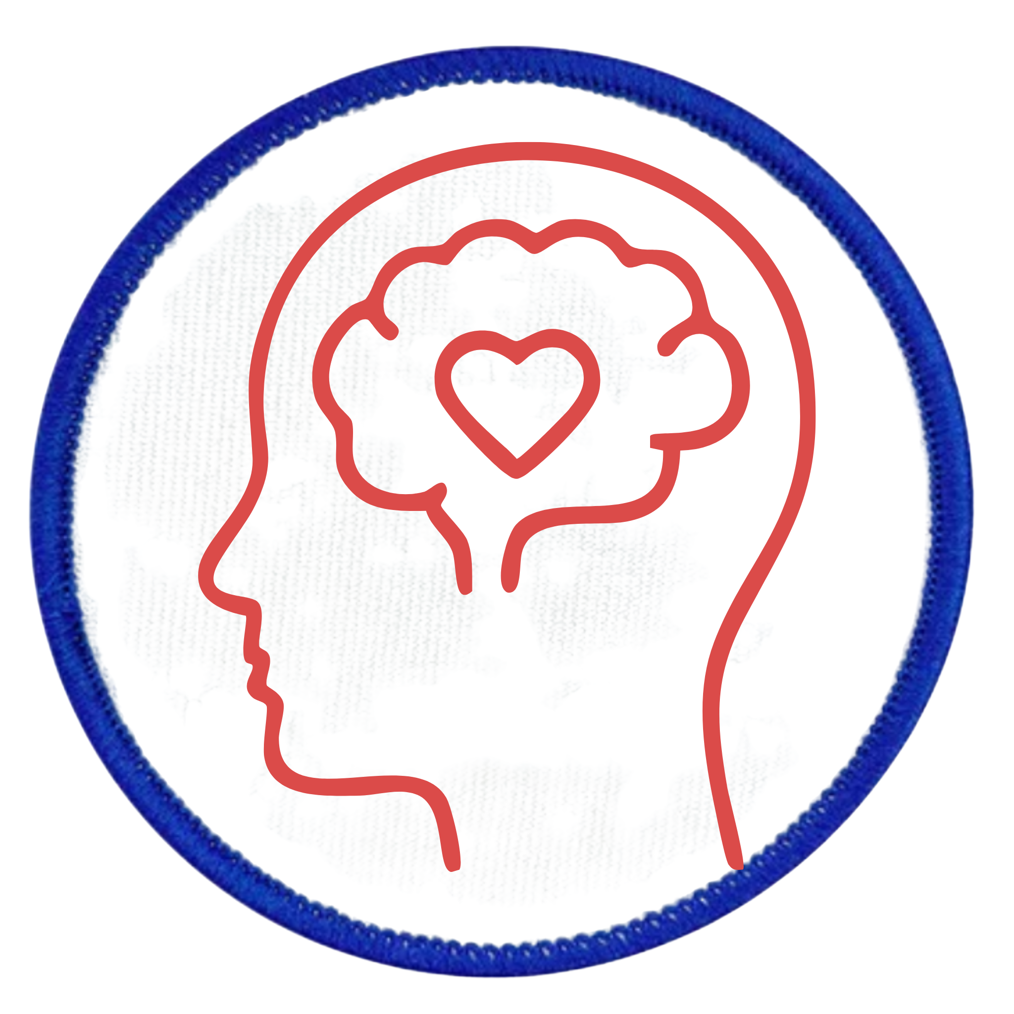 Mental Health Champion Badge Outline of a head with a heart in the brain on a white background