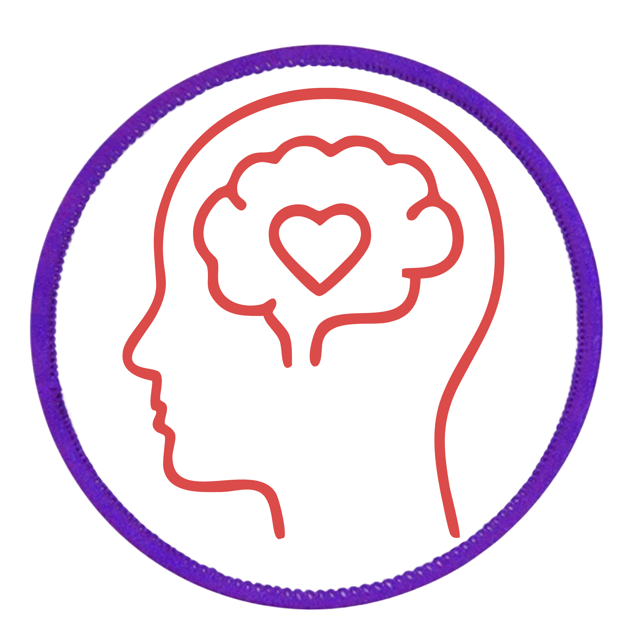 Mental Health Champion Badge Outline of a head with a heart in the brain on a white background
