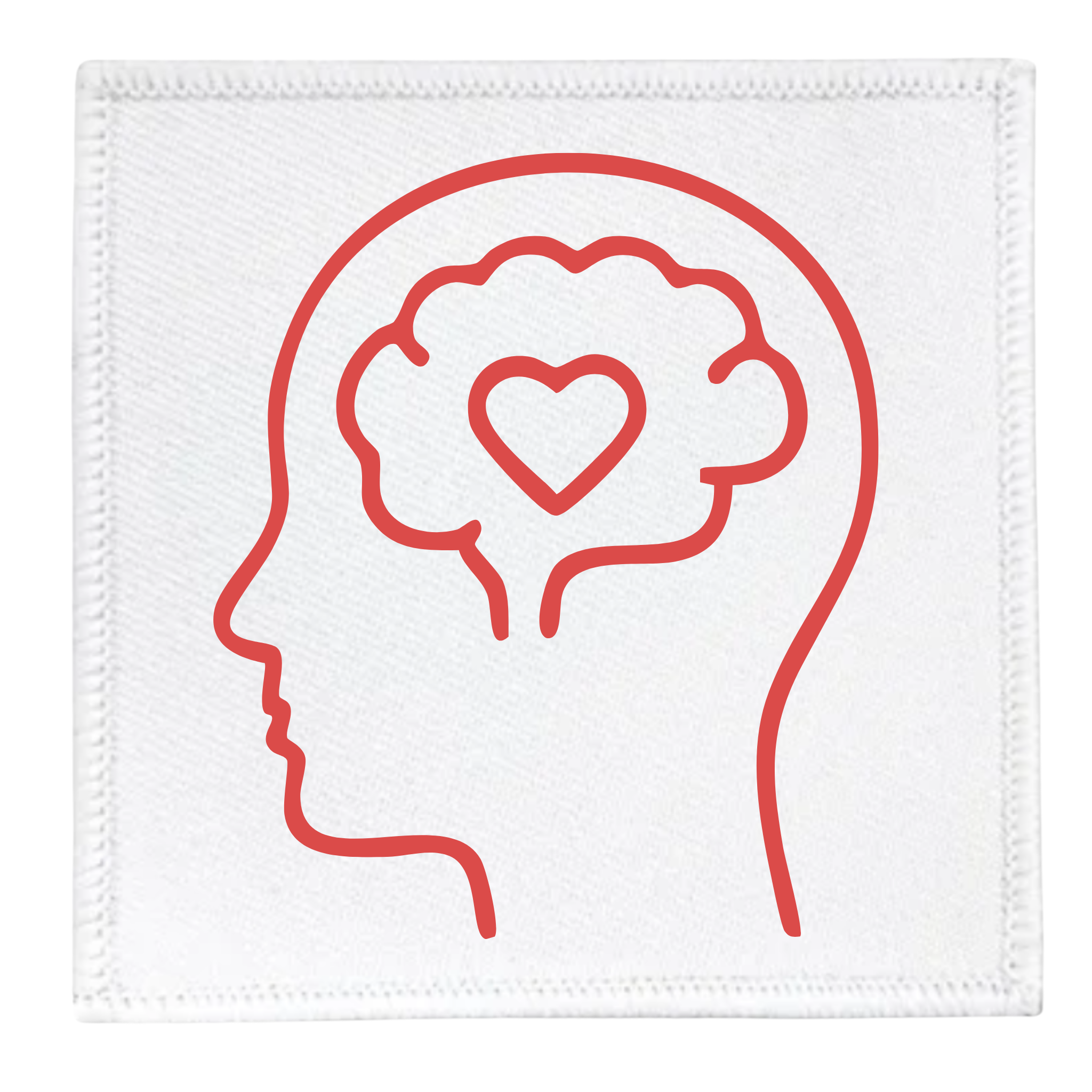 Mental Health Champion Badge Outline of a head with a heart in the brain on a white background
