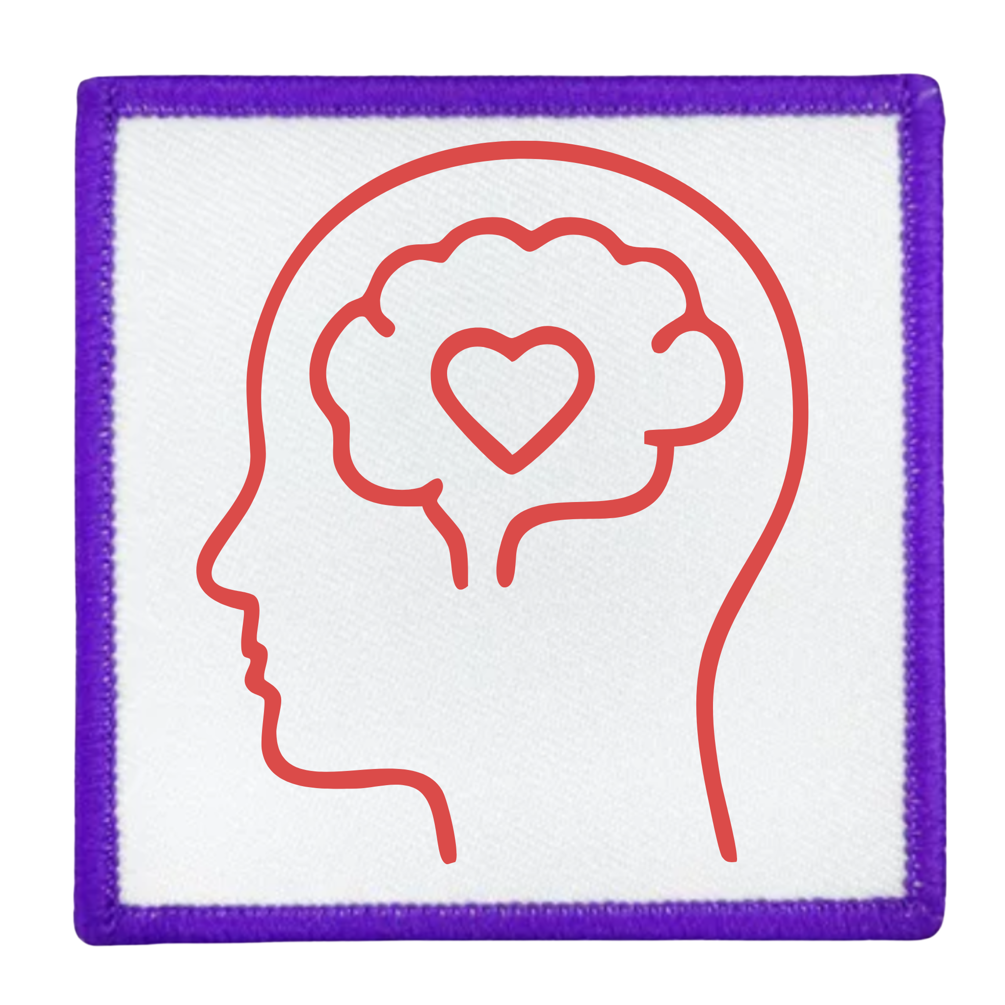 Mental Health Champion Badge Outline of a head with a heart in the brain on a white background