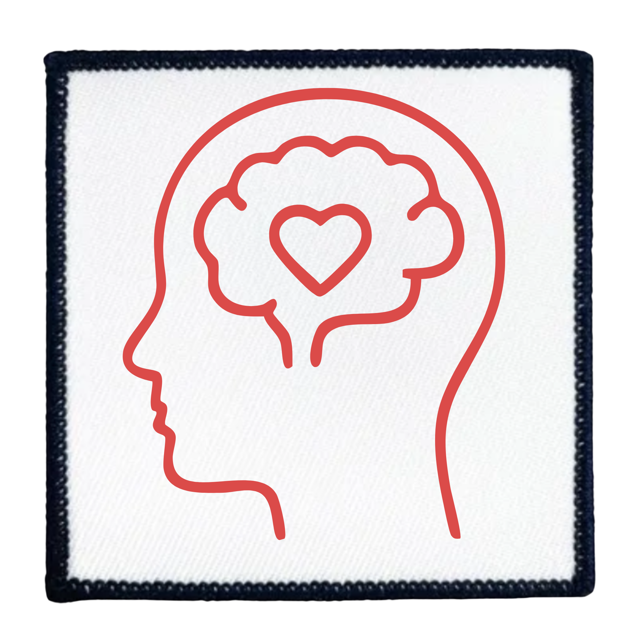 Mental Health Champion Badge Outline of a head with a heart in the brain on a white background