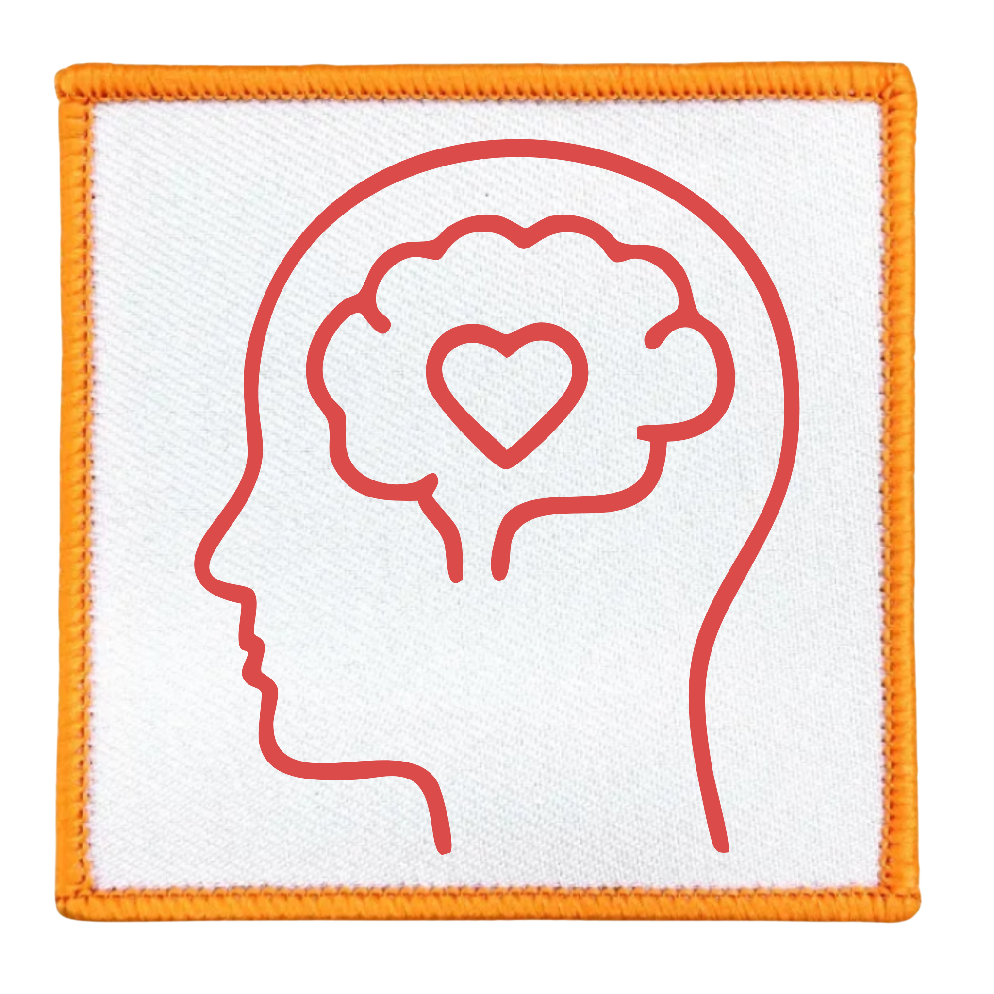 Mental Health Champion Badge Outline of a head with a heart in the brain on a white background