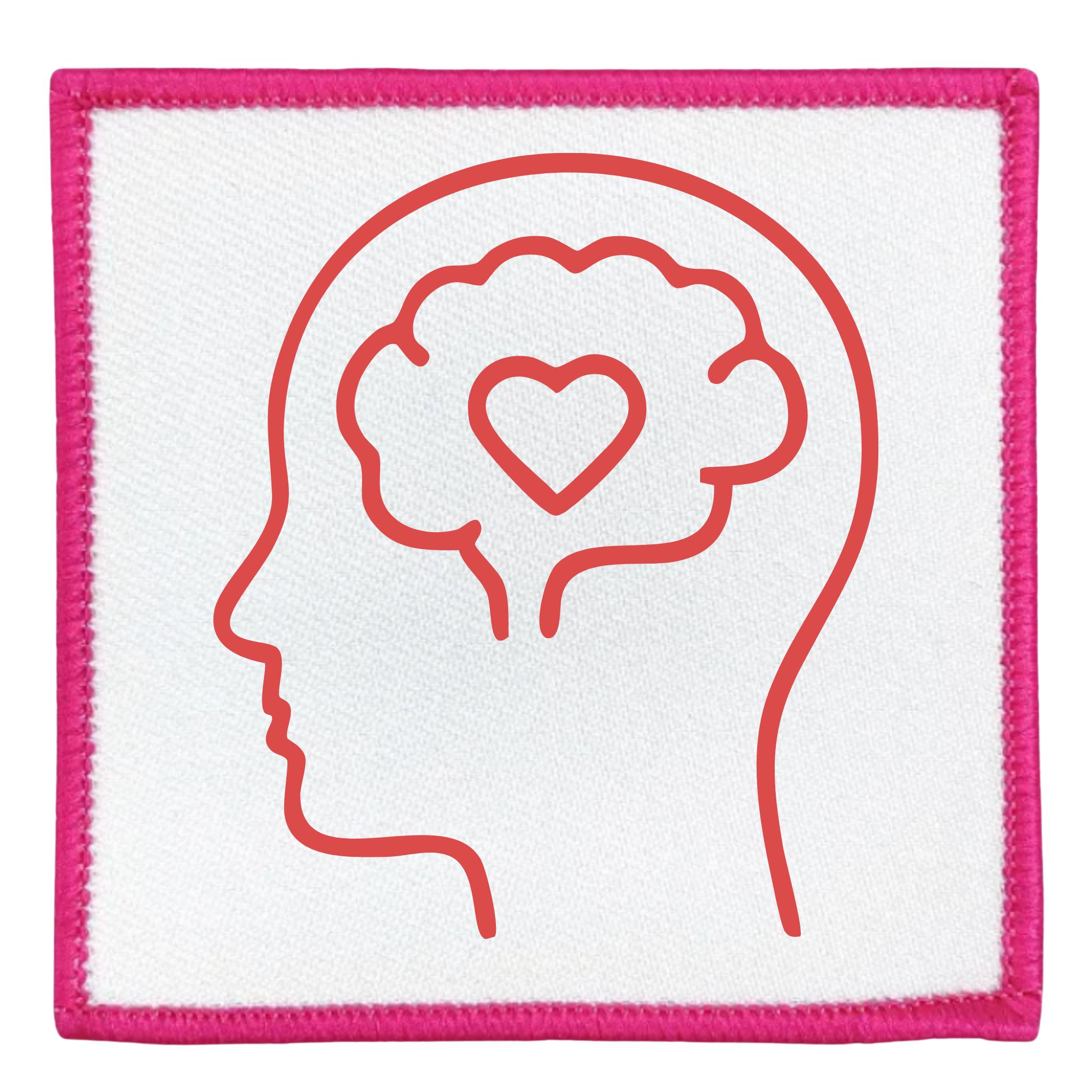 Mental Health Champion Badge Outline of a head with a heart in the brain on a white background