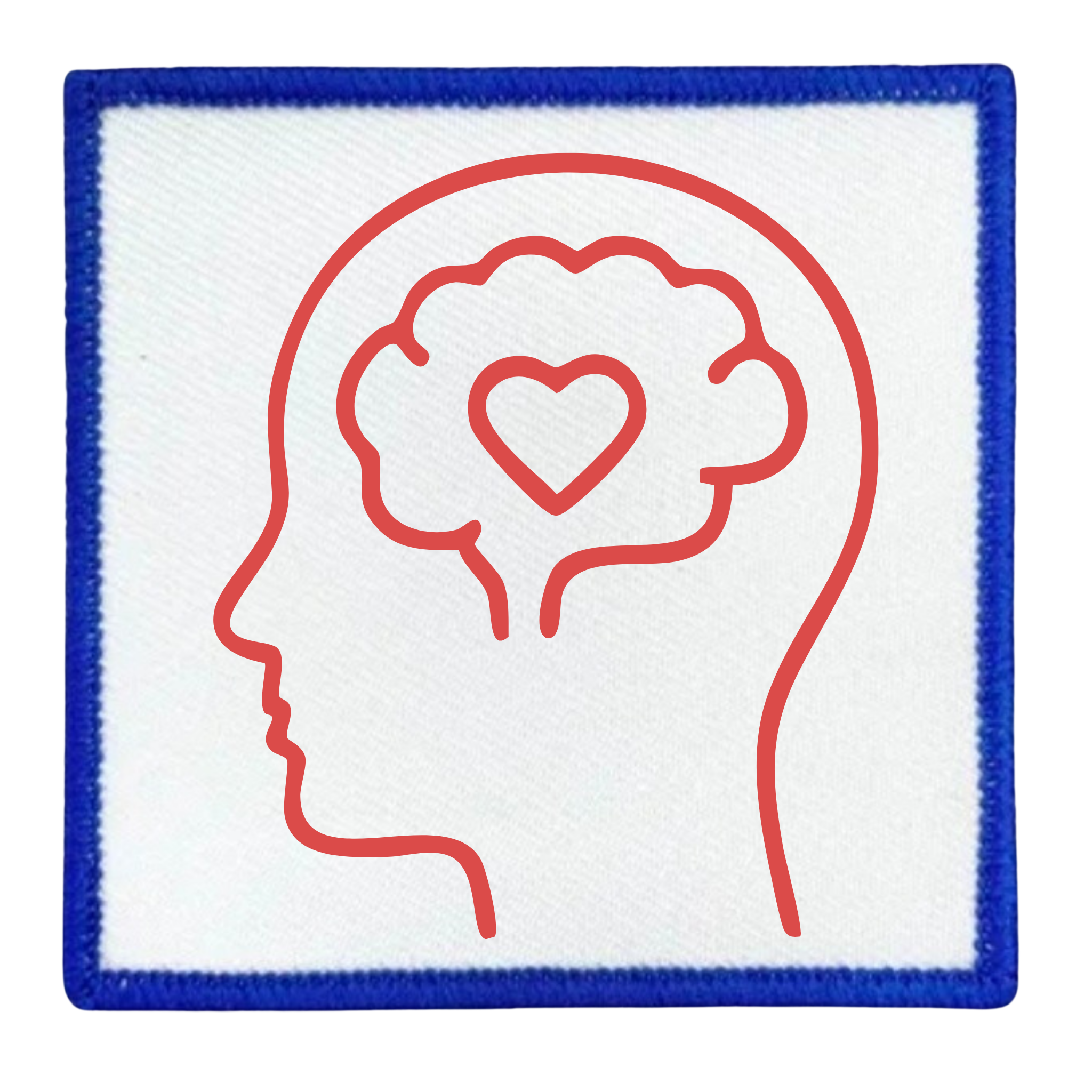 Mental Health Champion Badge Outline of a head with a heart in the brain on a white background