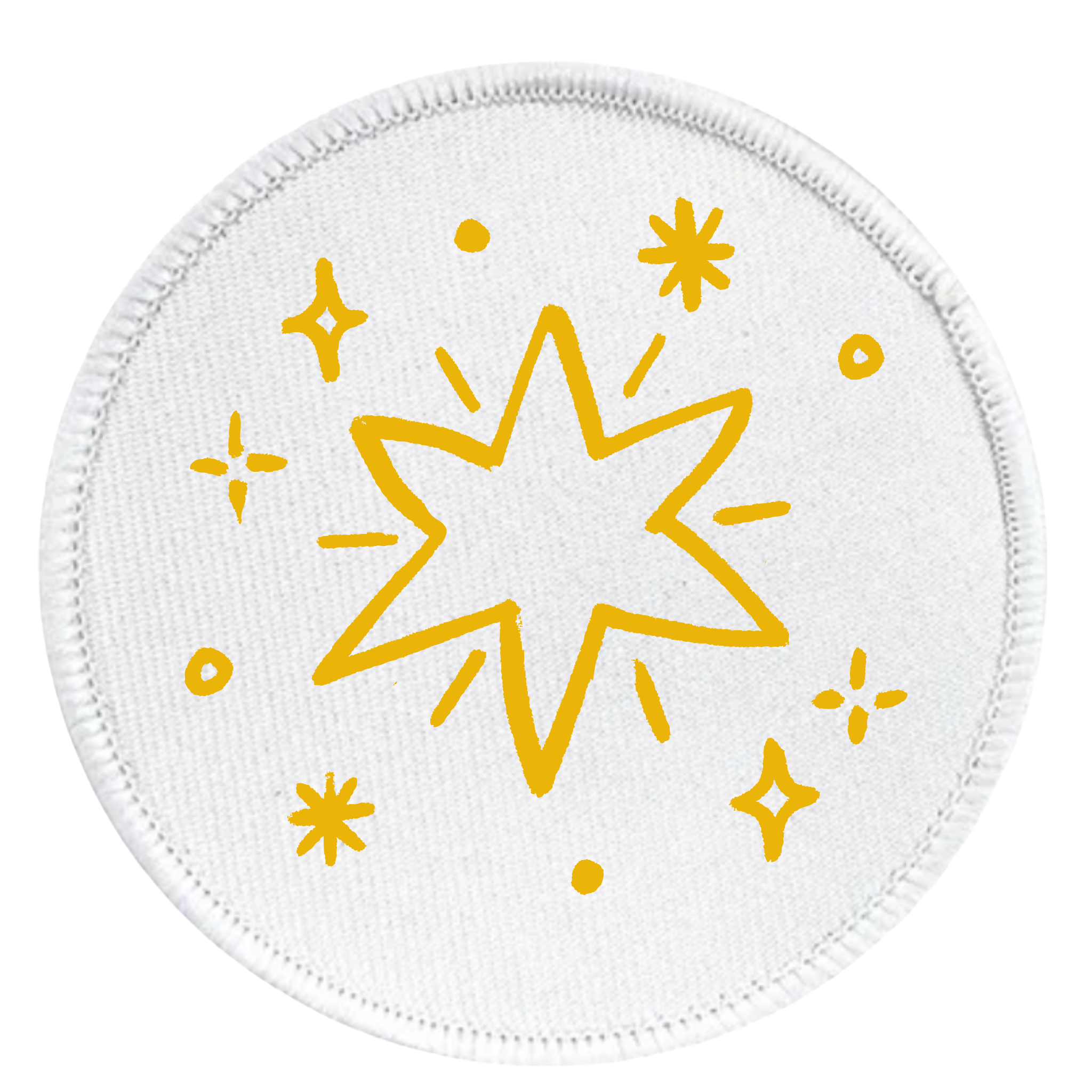 Holiday Helper Badge Round patch with yellow star design and teal border on white background