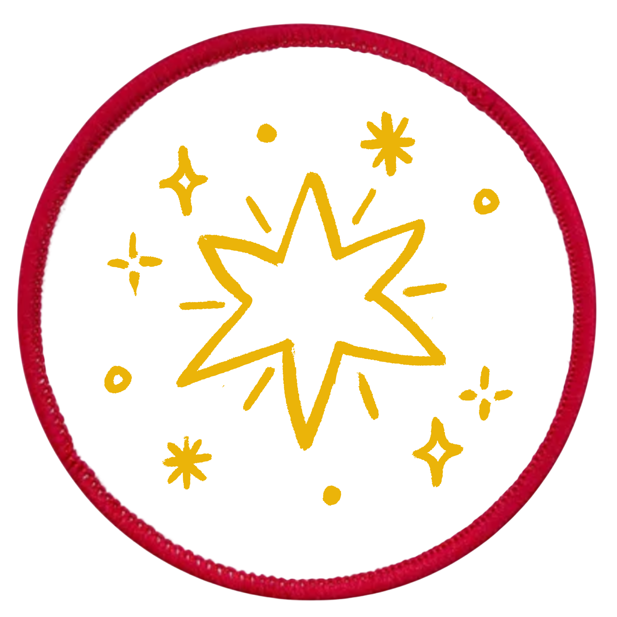 Holiday Helper Badge Round patch with yellow star design and teal border on white background