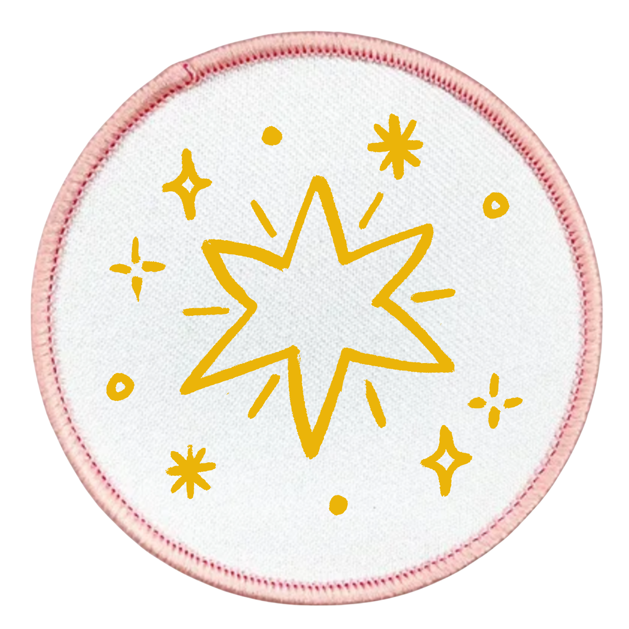 Holiday Helper Badge Round patch with yellow star design and teal border on white background