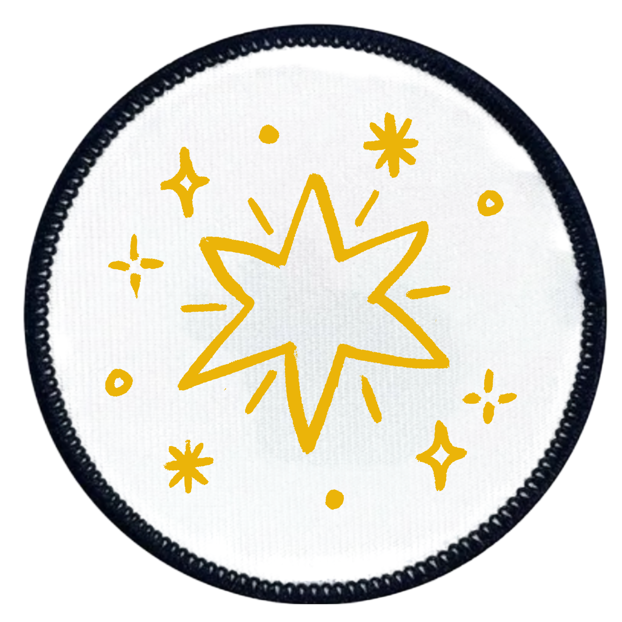 Holiday Helper Badge Round patch with yellow star design and teal border on white background