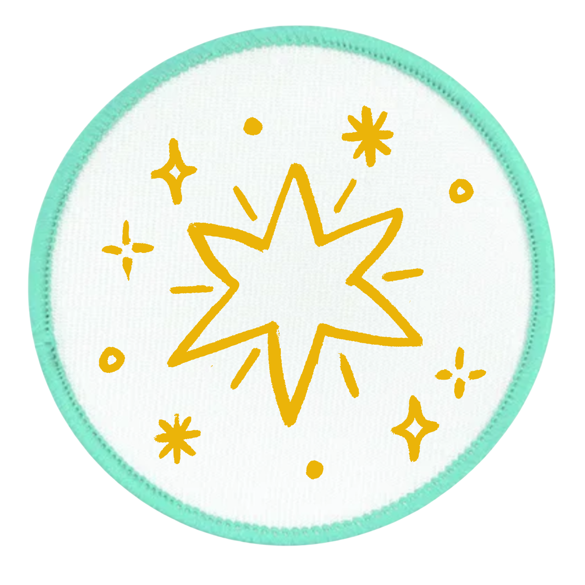 Holiday Helper Badge Round patch with yellow star design and teal border on white background