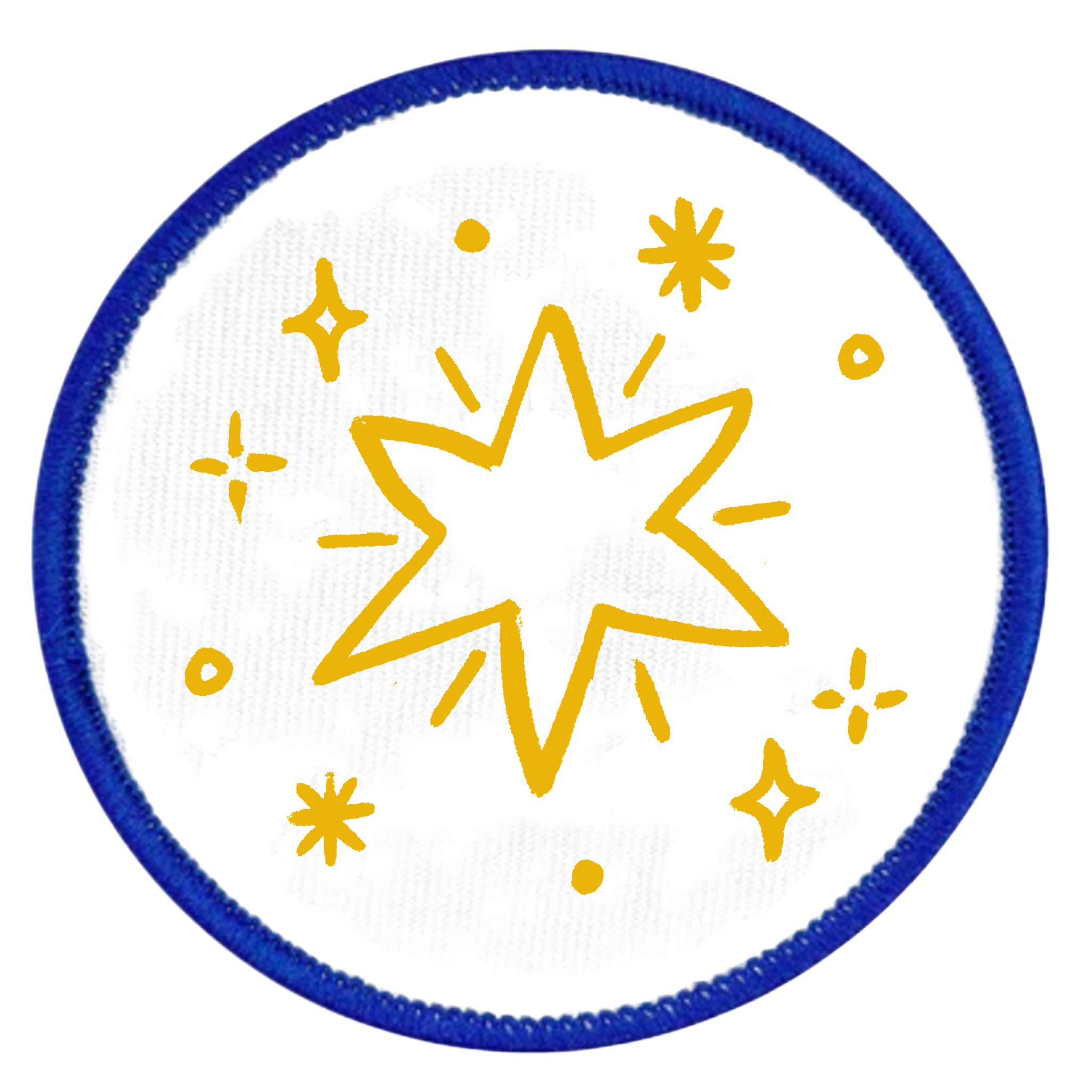 Holiday Helper Badge Round patch with yellow star design and teal border on white background