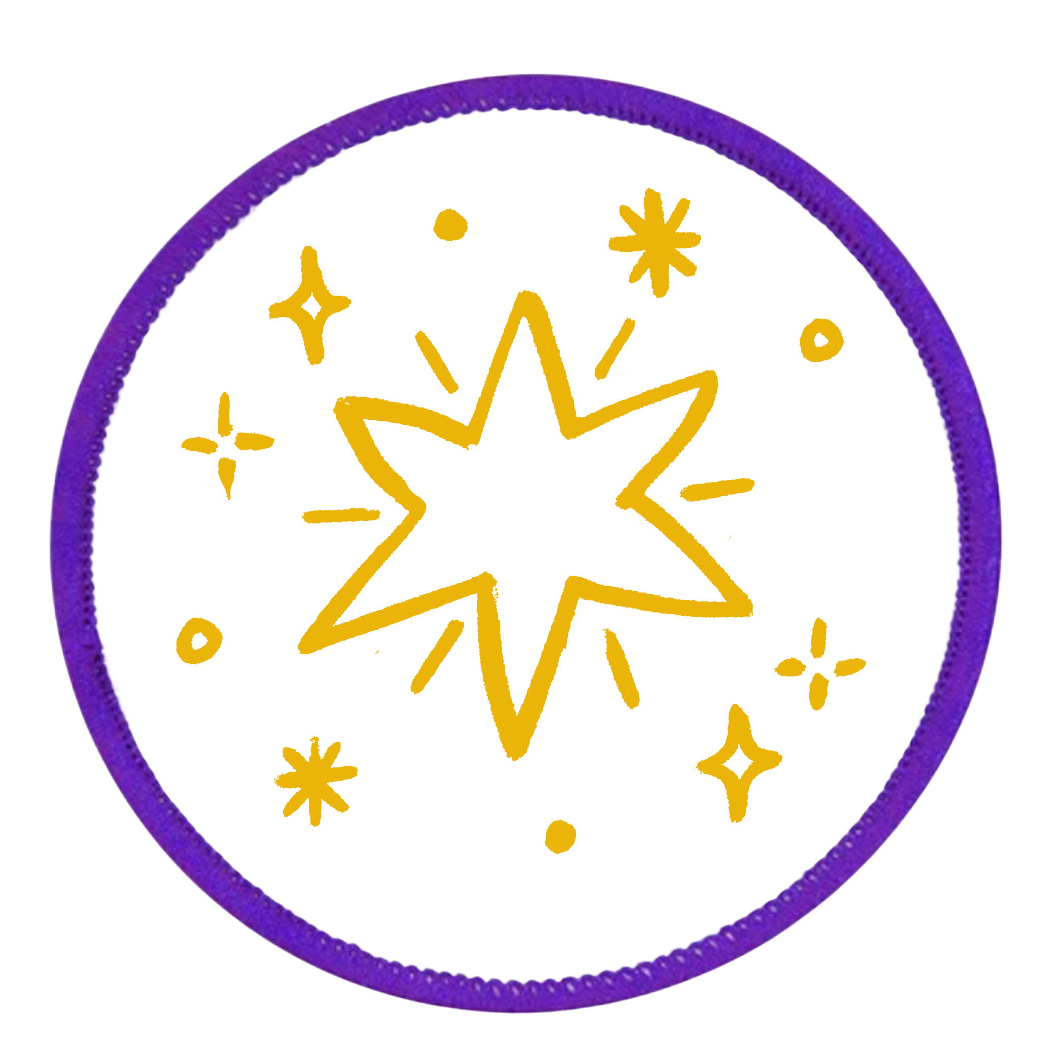 Holiday Helper Badge Round patch with yellow star design and teal border on white background