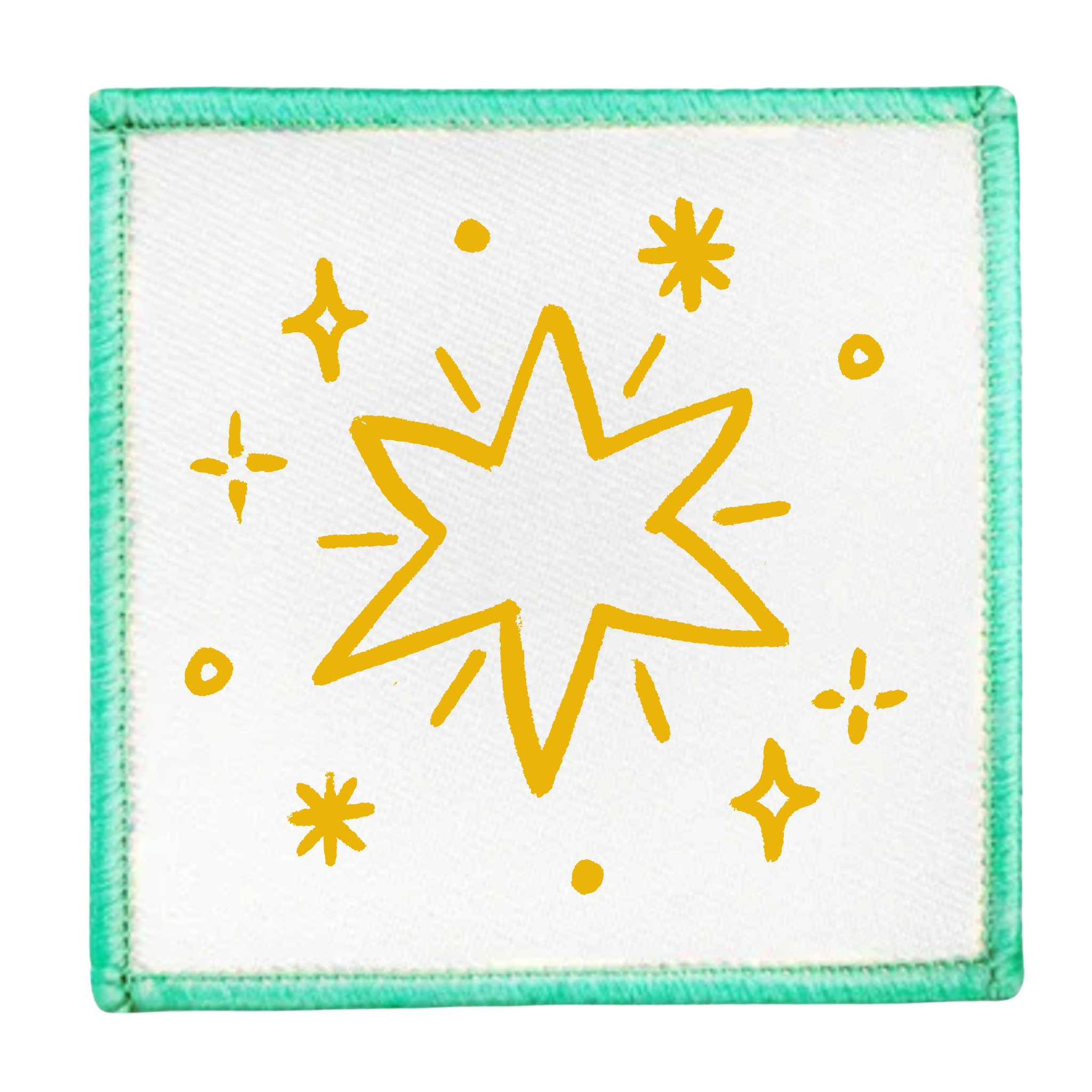 Holiday Helper Badge Round patch with yellow star design and teal border on white background