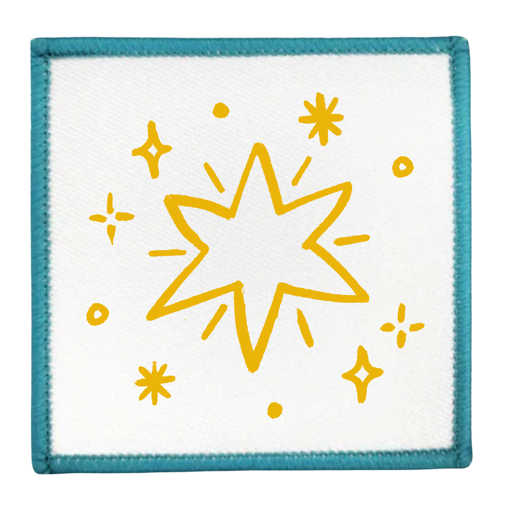 Holiday Helper Badge Round patch with yellow star design and teal border on white background