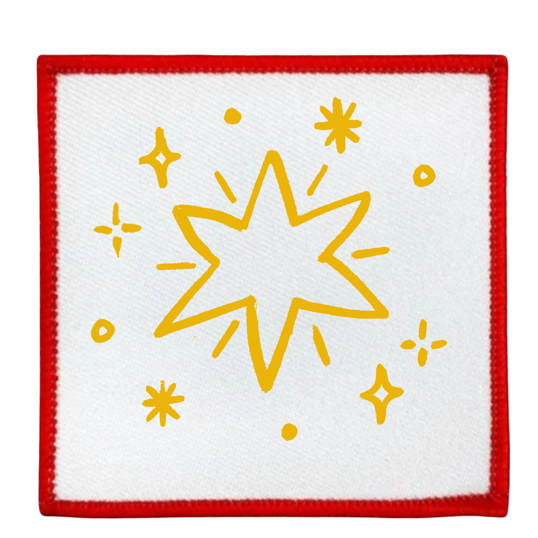 Holiday Helper Badge Round patch with yellow star design and teal border on white background