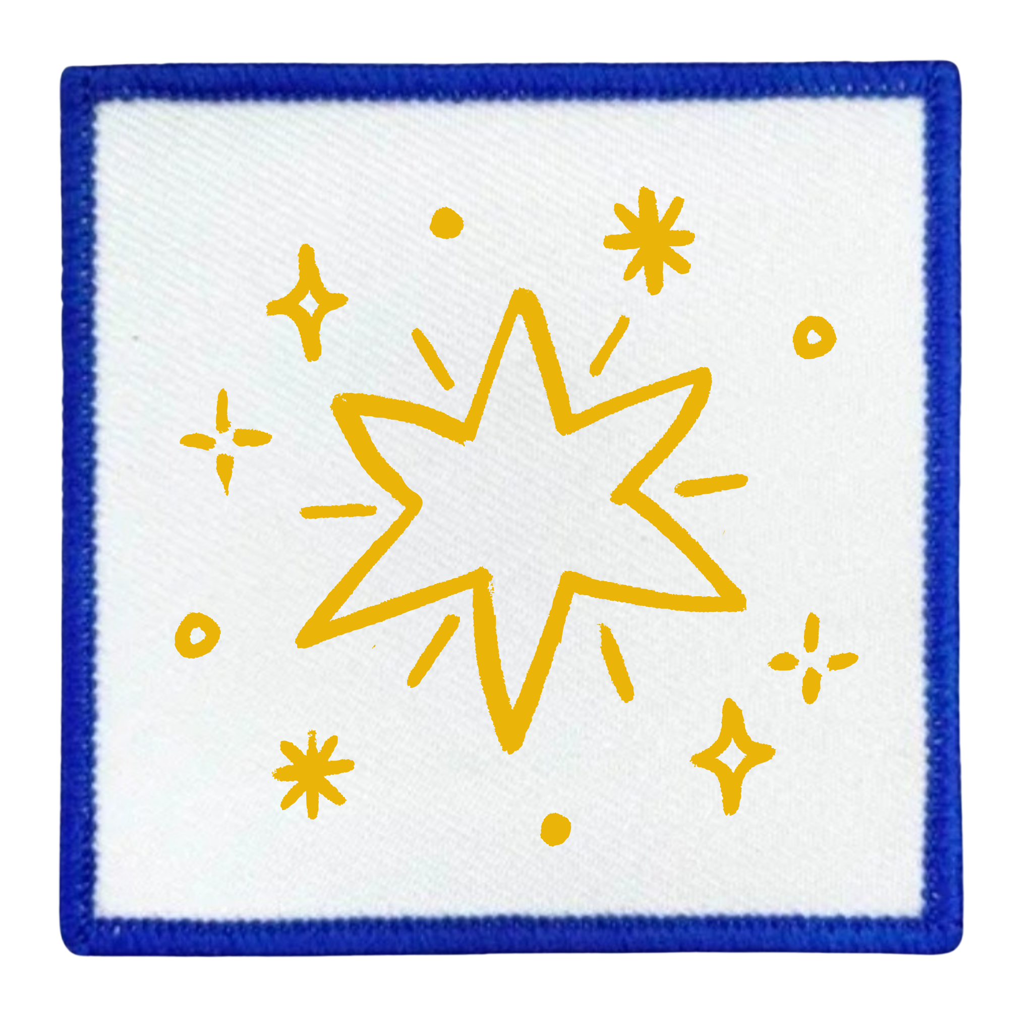 Holiday Helper Badge Round patch with yellow star design and teal border on white background