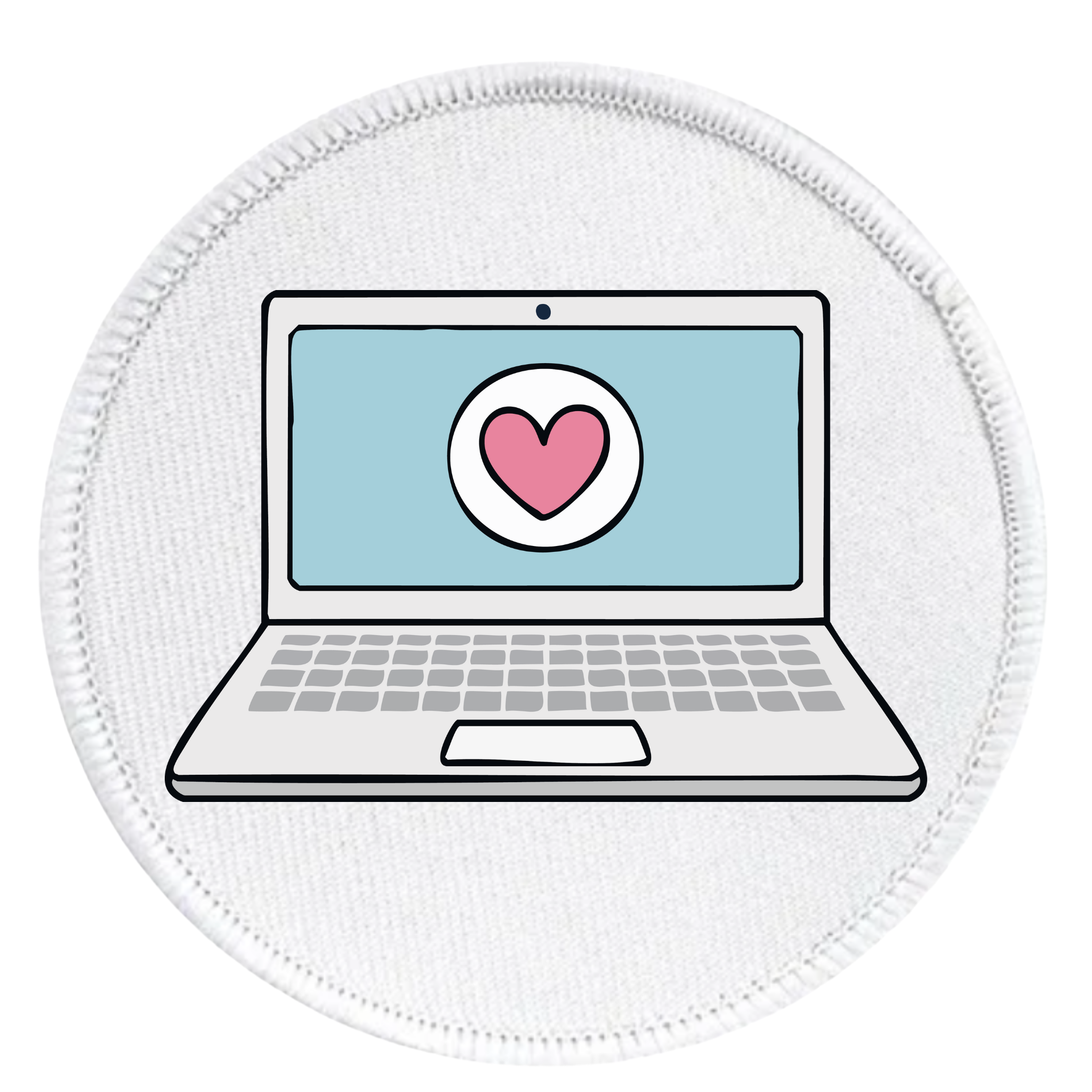 Digital Volunteer Badge Laptop with a heart on the screen inside a teal circle