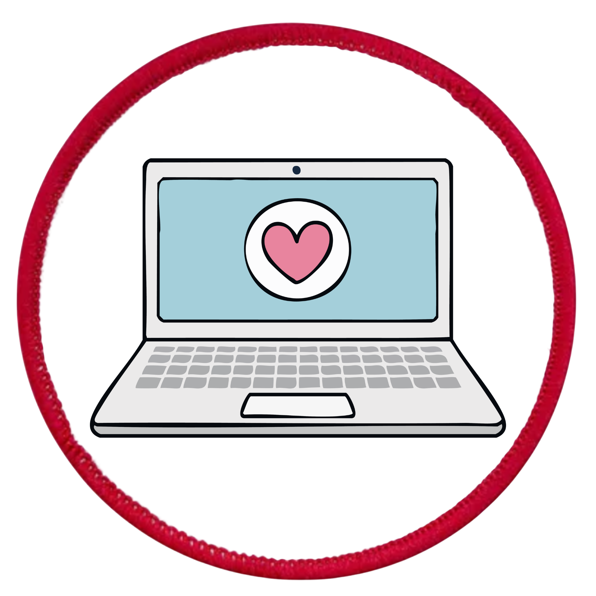 Digital Volunteer Badge Laptop with a heart on the screen inside a teal circle