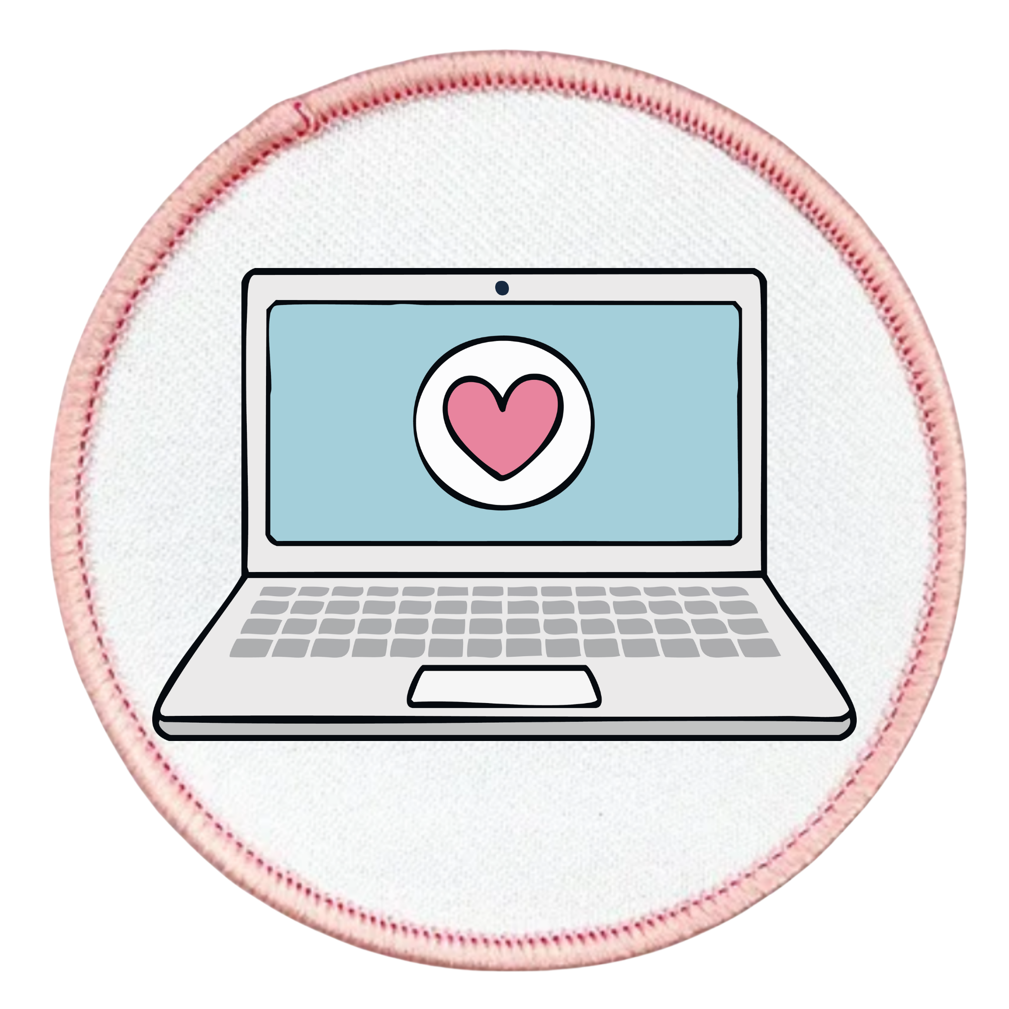Digital Volunteer Badge Laptop with a heart on the screen inside a teal circle