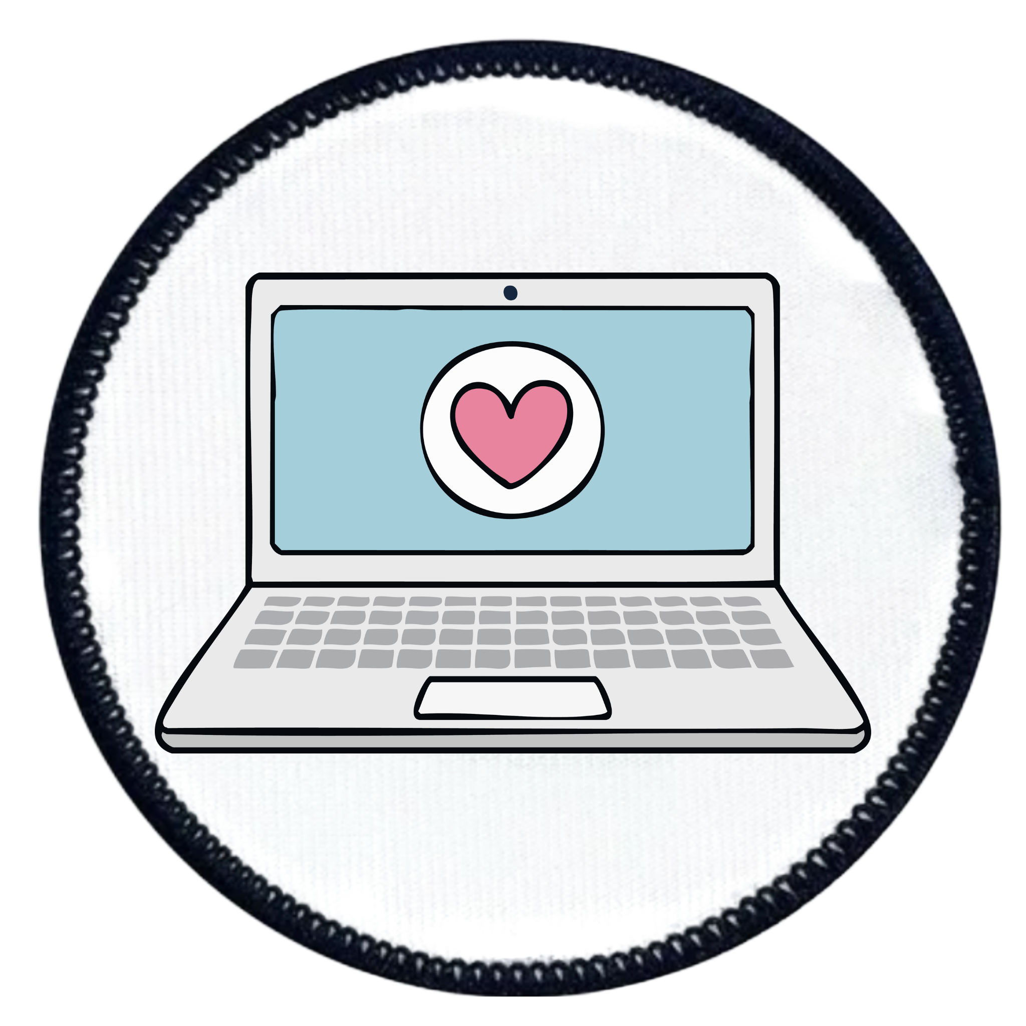 Digital Volunteer Badge Laptop with a heart on the screen inside a teal circle