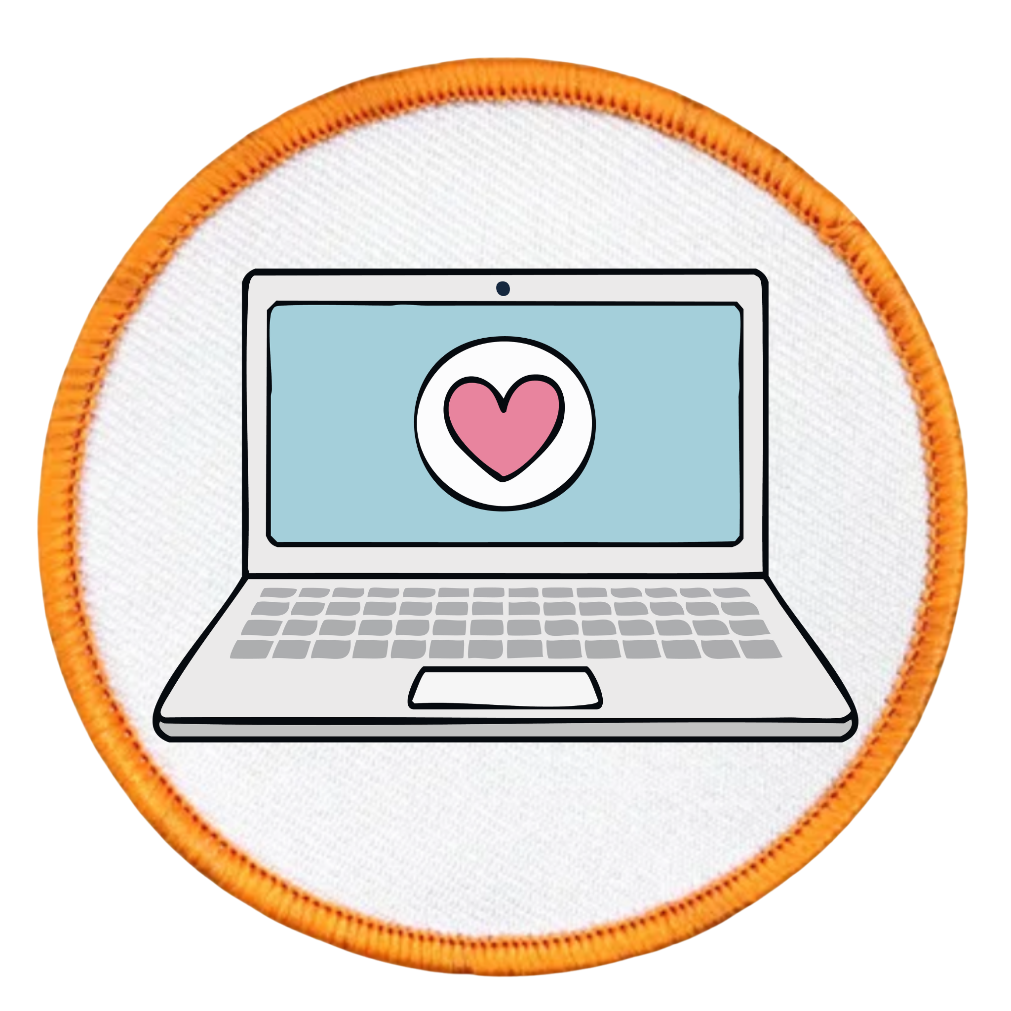 Digital Volunteer Badge Laptop with a heart on the screen inside a teal circle