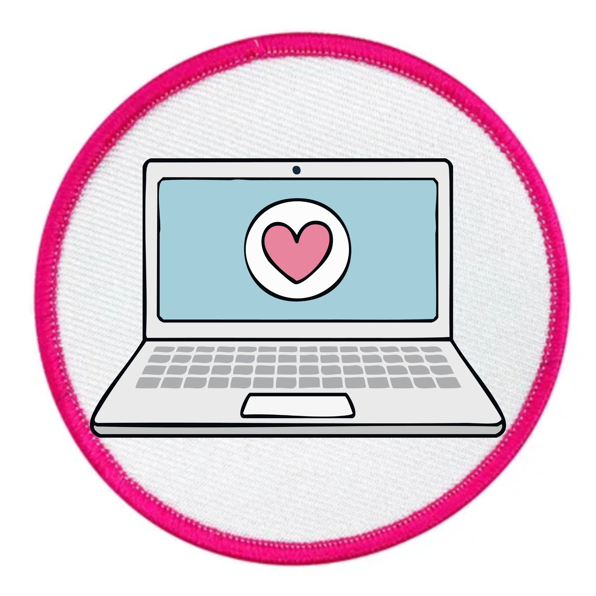 Digital Volunteer Badge Laptop with a heart on the screen inside a teal circle