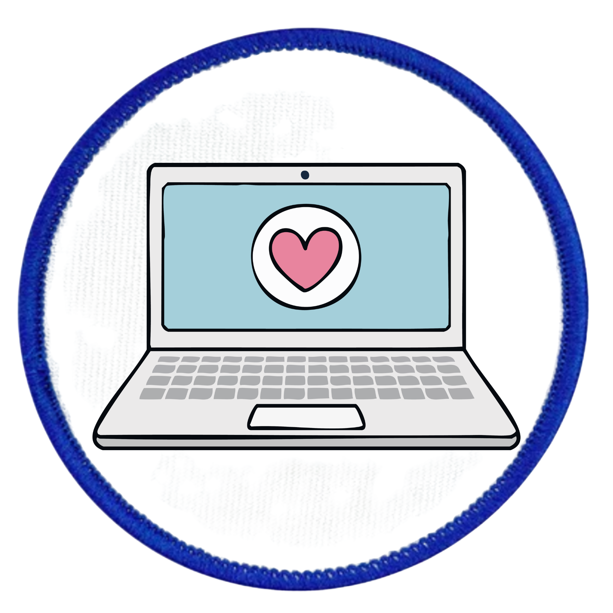 Digital Volunteer Badge Laptop with a heart on the screen inside a teal circle