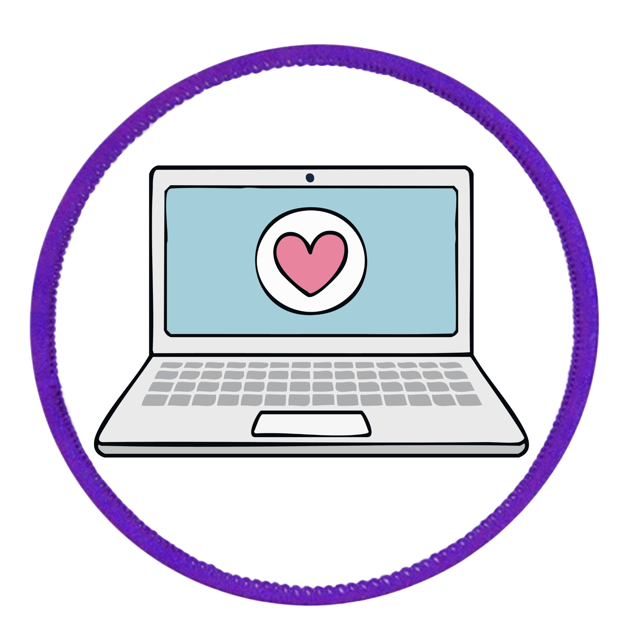 Digital Volunteer Badge Laptop with a heart on the screen inside a teal circle