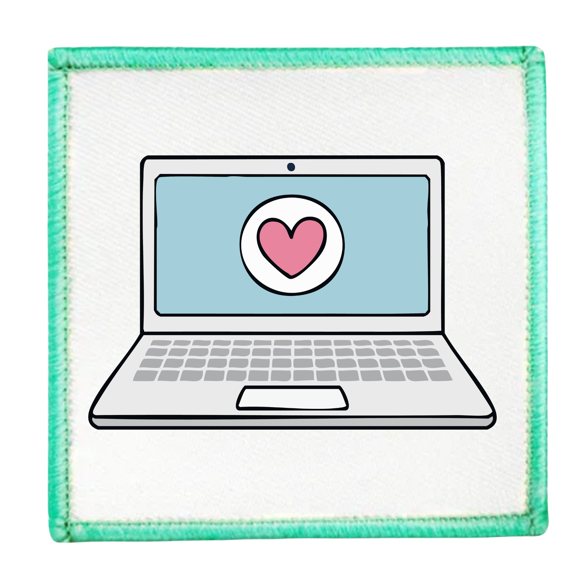 Digital Volunteer Badge Laptop with a heart on the screen inside a teal circle