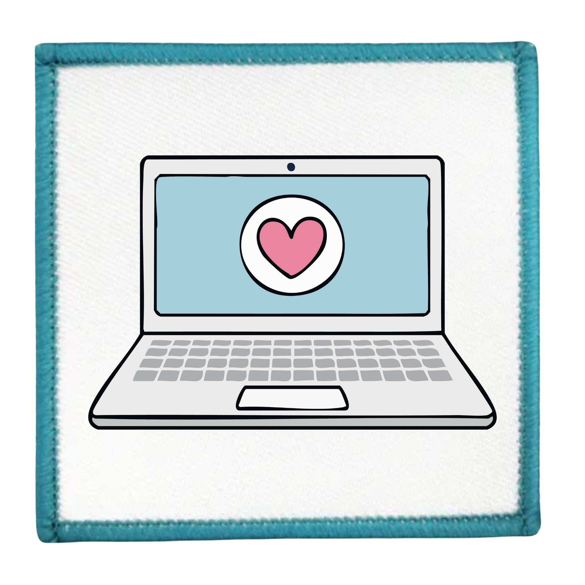 Digital Volunteer Badge Laptop with a heart on the screen inside a teal circle
