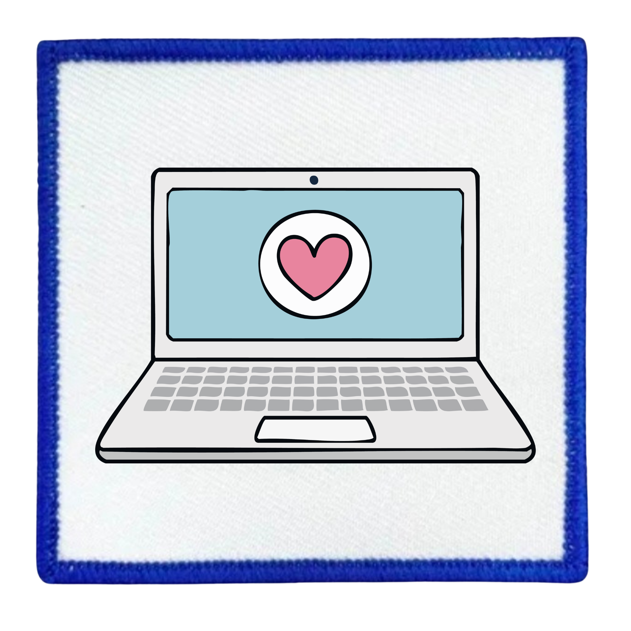 Digital Volunteer Badge Laptop with a heart on the screen inside a teal circle
