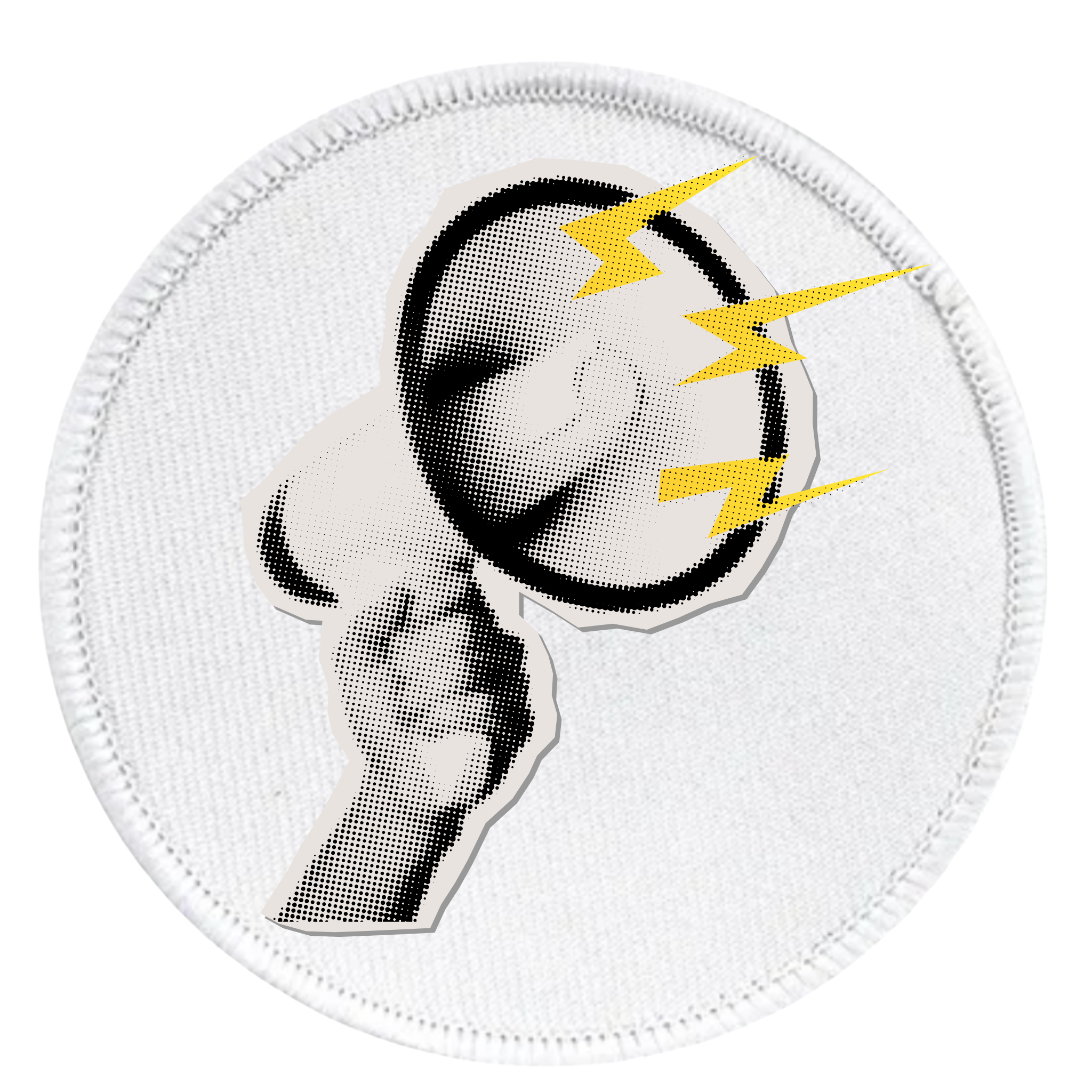 Awareness Advocate Badge Patch of a whistle with yellow lightning bolts on a white background