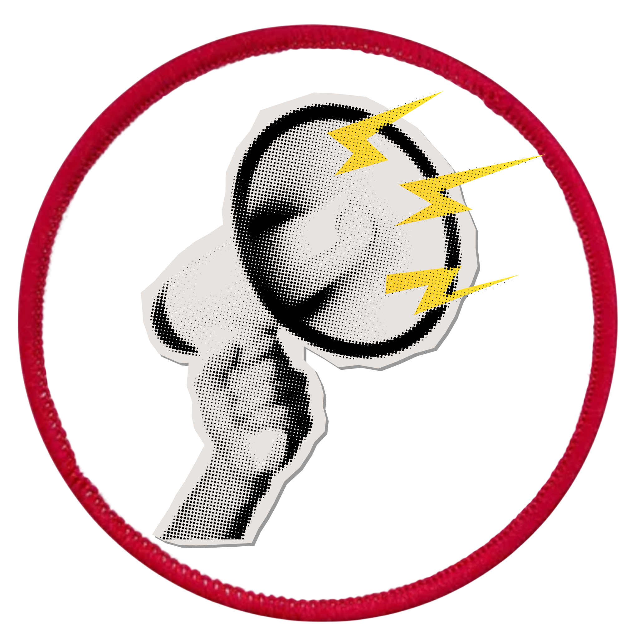Awareness Advocate Badge Patch of a whistle with yellow lightning bolts on a white background