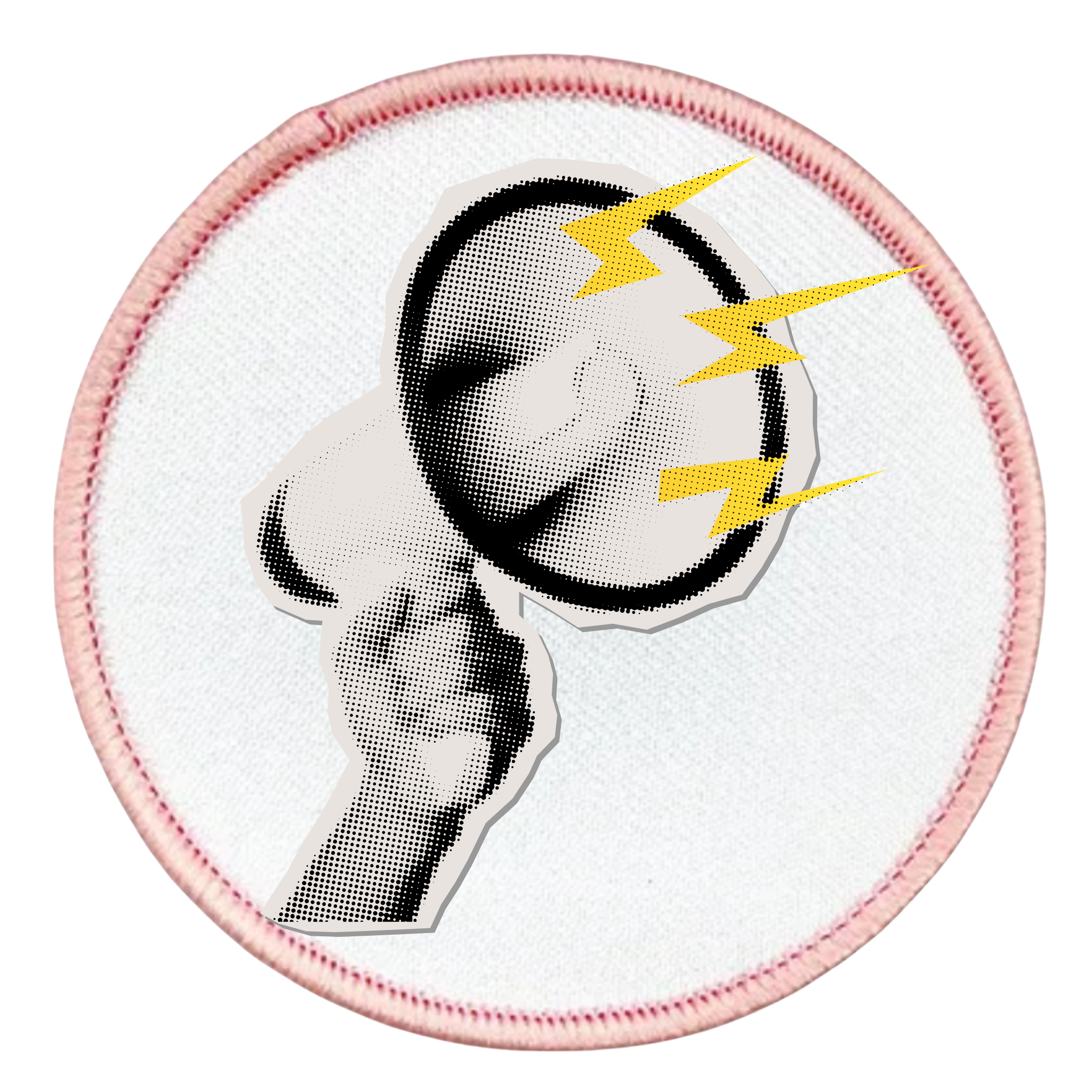 Awareness Advocate Badge Patch of a whistle with yellow lightning bolts on a white background