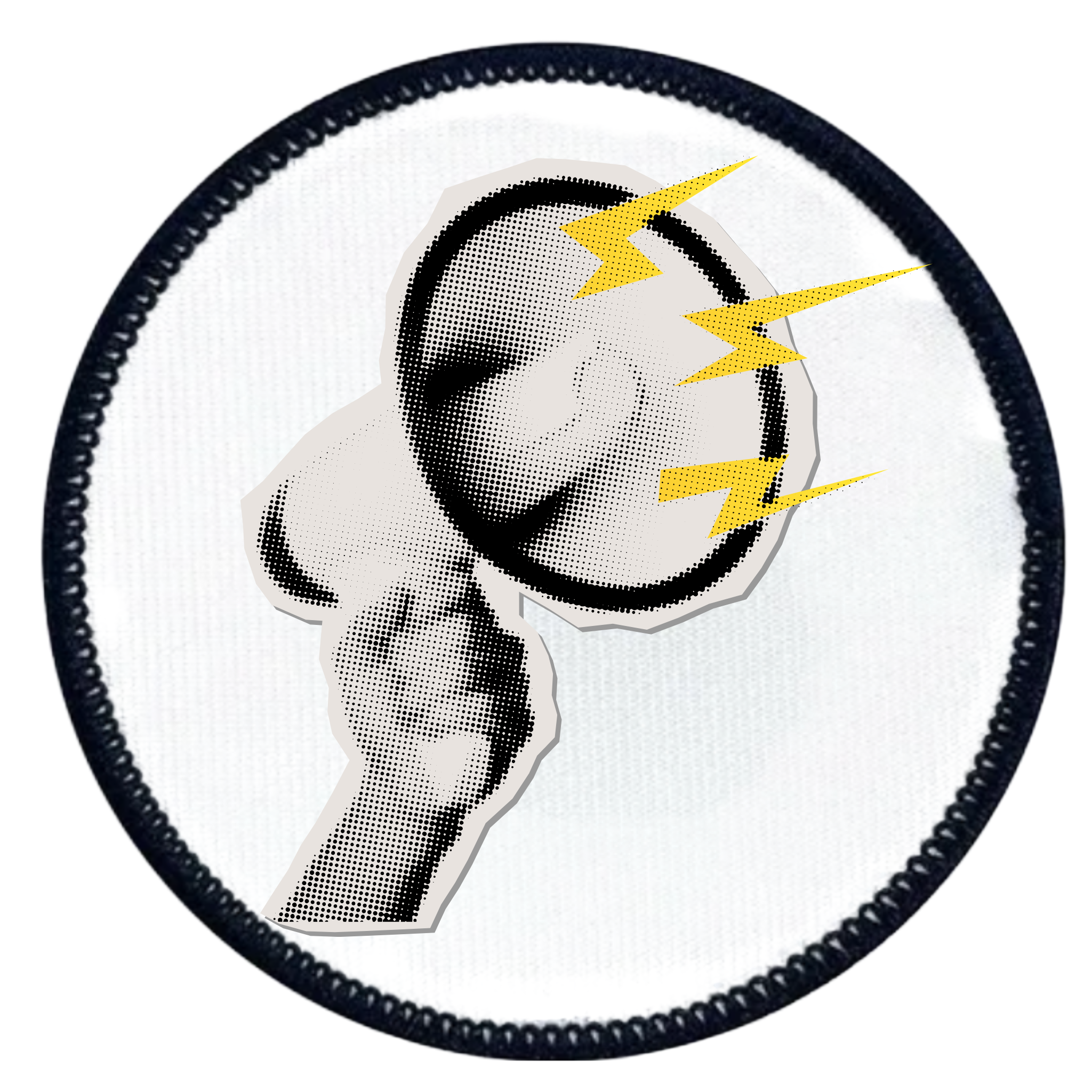 Awareness Advocate Badge Patch of a whistle with yellow lightning bolts on a white background